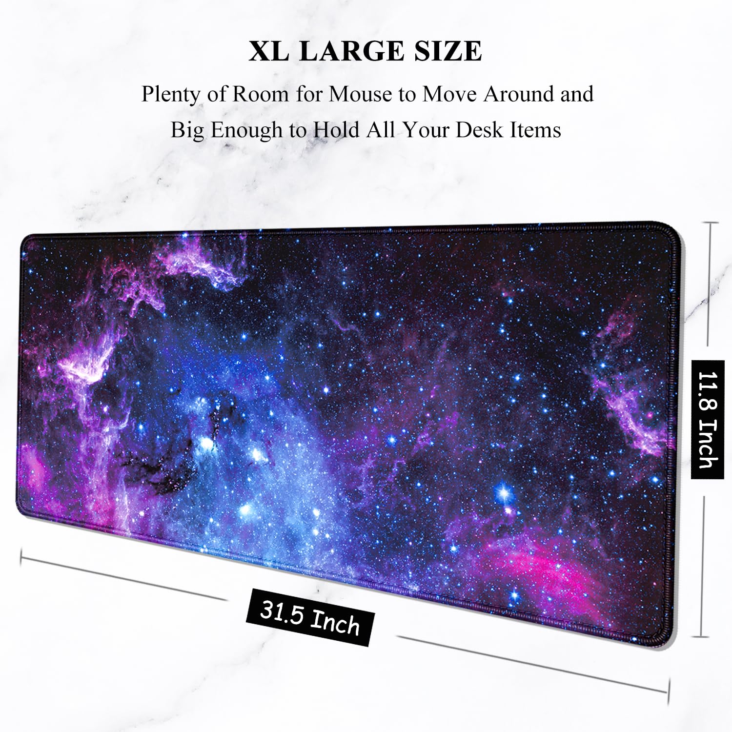 Auhoahsil XXL Gaming Mouse Pad - Extra Large Desk Mat for PC & Laptop (31.5x11.8in) | Thick Rubber Base, Stitched Edges | Perfect for Office Work, Gaming & Home Use | Galaxy Design Computer Accessory