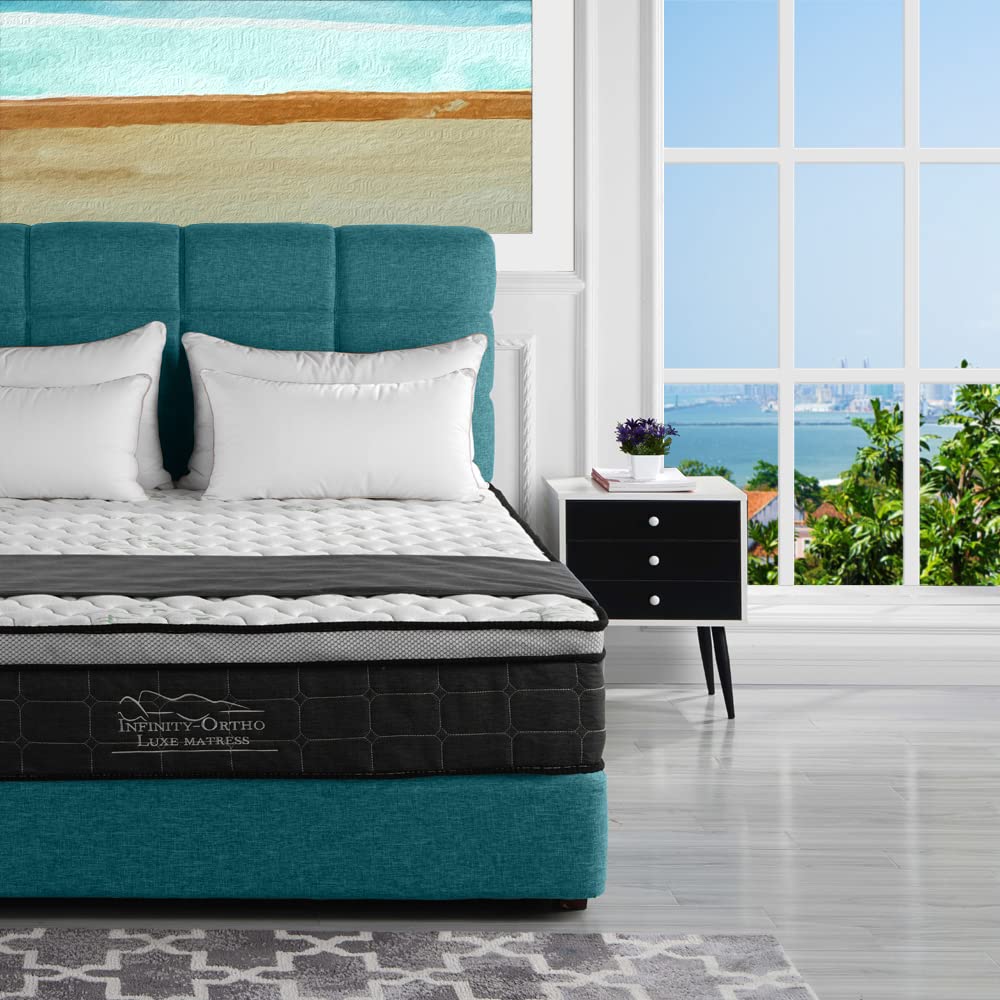 Swiss Ortho Sleep 12 Inch Hybrid Mattress - Memory Foam & Innerspring, Medium-Firm Support, Pressure Relief, Bed in a Box - Perfect for Back Pain Relief & Restful Sleep in Bedrooms, Guest Rooms & Dorms
