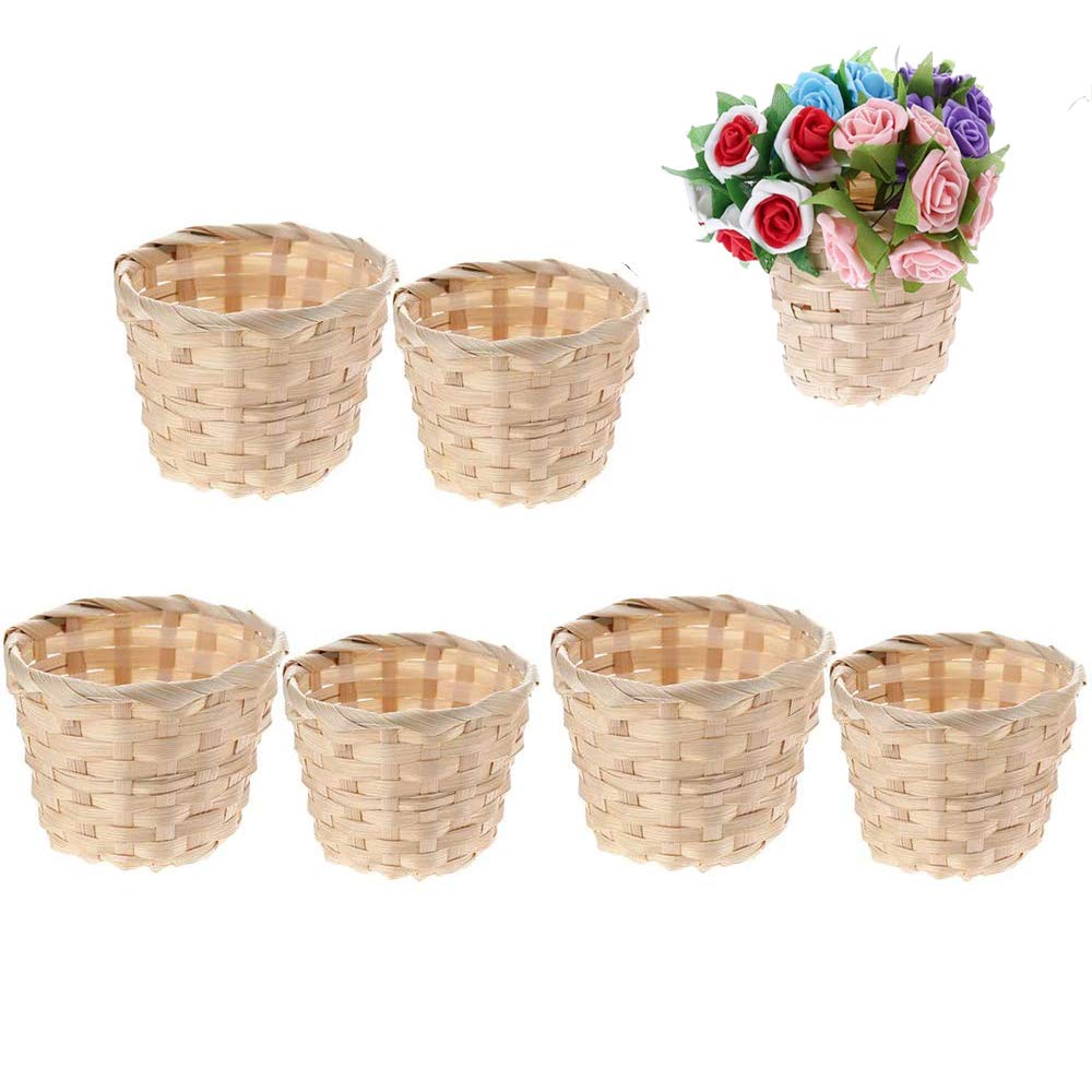 6-Piece Bamboo Woven Storage Basket Set - Eco-Friendly Desktop Organizer for Crafts, Toys, Jewelry | Perfect for Home Office, Nursery & Bathroom Organization