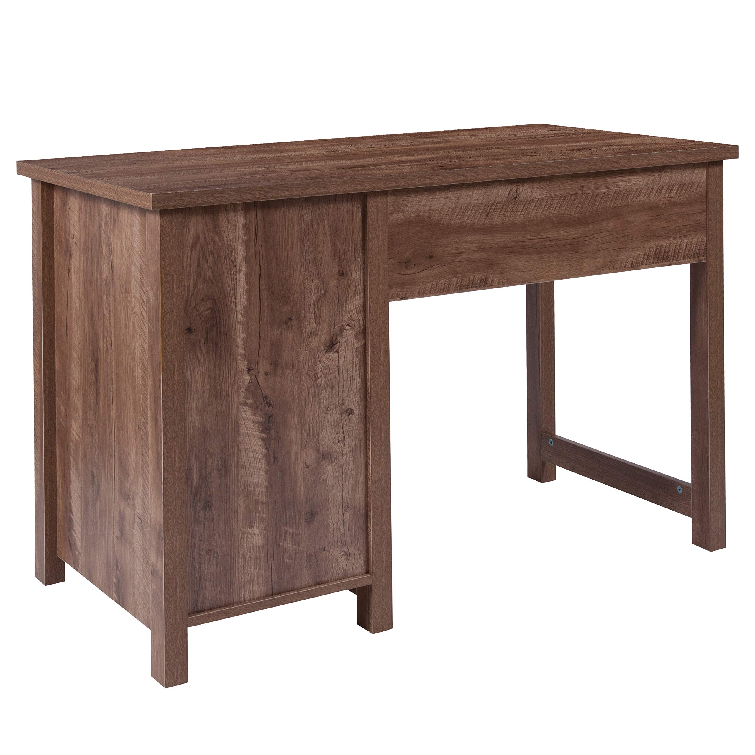 Flash Furniture Lancaster Collection Crosscut Oak Wood Grain Computer Desk with Metal Drawers - Home Office Desk for Work, Study & Gaming