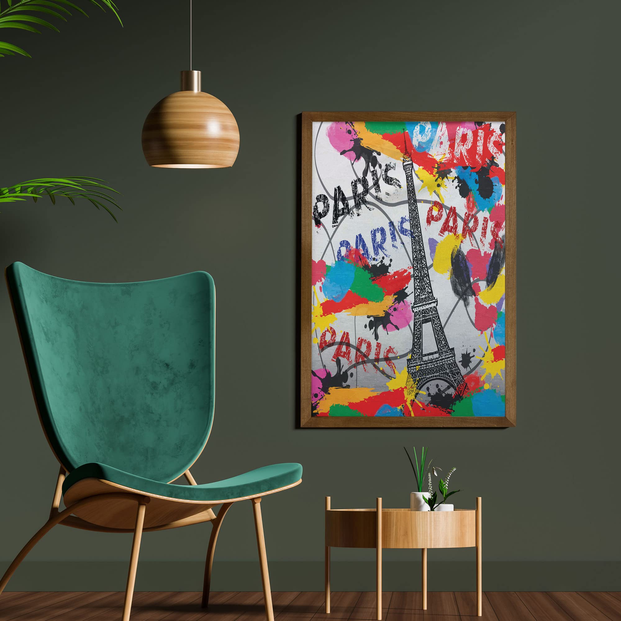Ambesonne Paris Framed Wall Art - Contemporary Eiffel Tower Outline with Swirling Lines & Paint Strokes Print - Black & Red Fabric Decor with Teak Wood Frame - 23x35 Inches - Perfect for Living Room, Bedroom & Dorm Decor - Modern French Inspired Home Art
