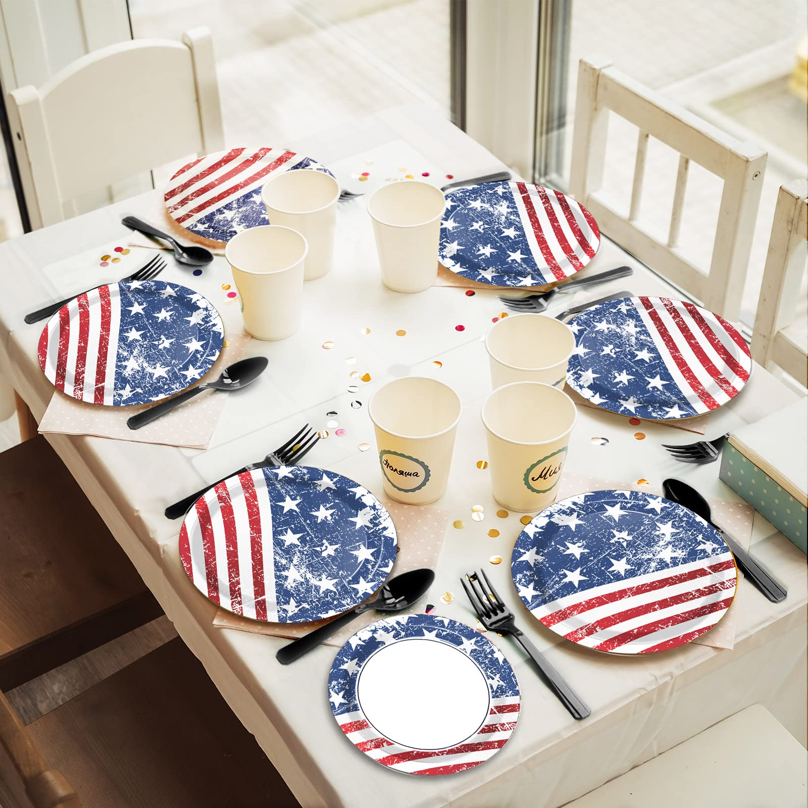Wiooffen 48-Piece Patriotic Party Paper Plates Set - 4th of July American Flag Themed Disposable Dinnerware for Welcome Home Parties, Holidays & Birthdays (24pcs 9