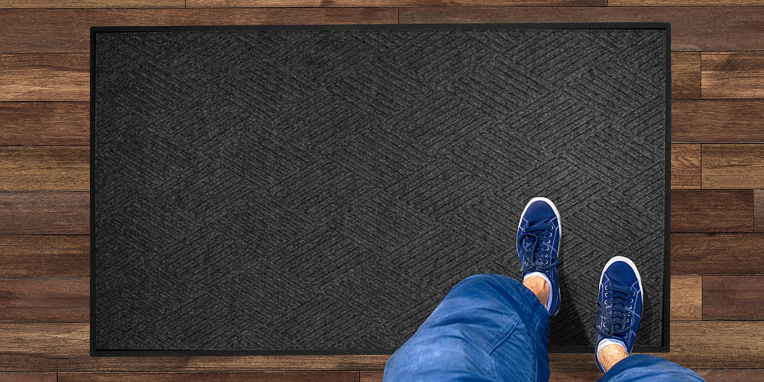 Premium M+A Matting WaterHog Diamond Commercial-Grade Doormat - Heavy Duty Indoor/Outdoor Entrance Mat with Rubber Border, Quick Drying & Stain Resistant - Charcoal 3'x6' - Perfect for High Traffic Areas, Offices, Schools, and Home Entryways