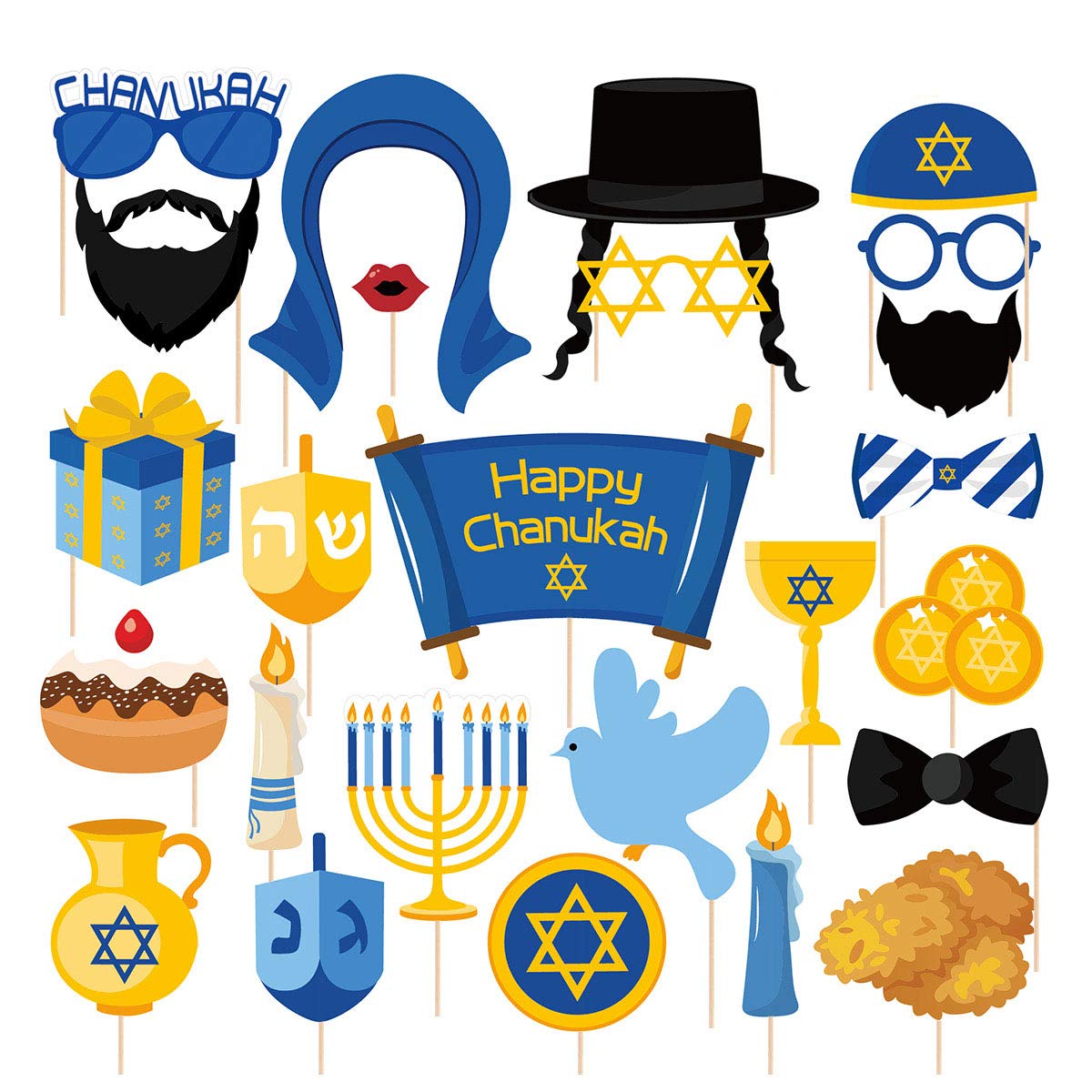 25-Piece Hanukkah Photo Booth Props Set - Fun Jewish Holiday Party Decorations, Chanukah Favors & Cosplay Accessories for Festive Celebrations, Social Media & Family Gatherings