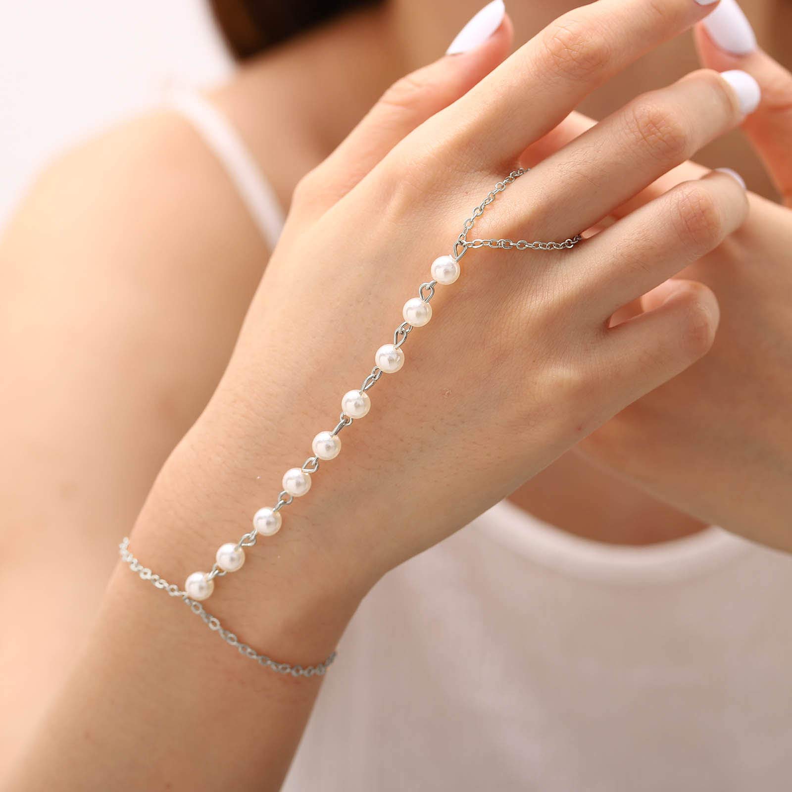 Elegant Pearl Finger Chain Bracelet for Women - Wedding, Party & Everyday Wear - Stylish Beaded Hand Jewelry for Girls & Ladies