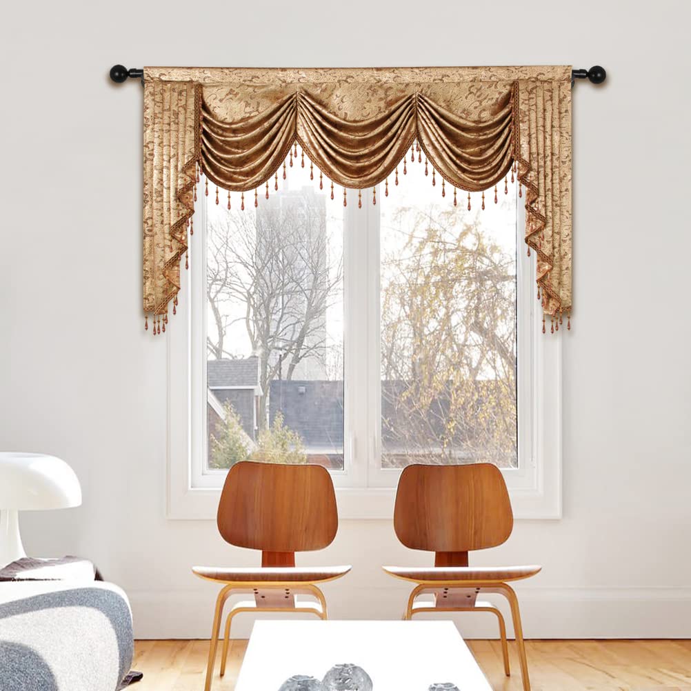 Luxury ELKCA European Valance Curtains - Rod Pocket Window Treatment for Living Room & Bedroom (79