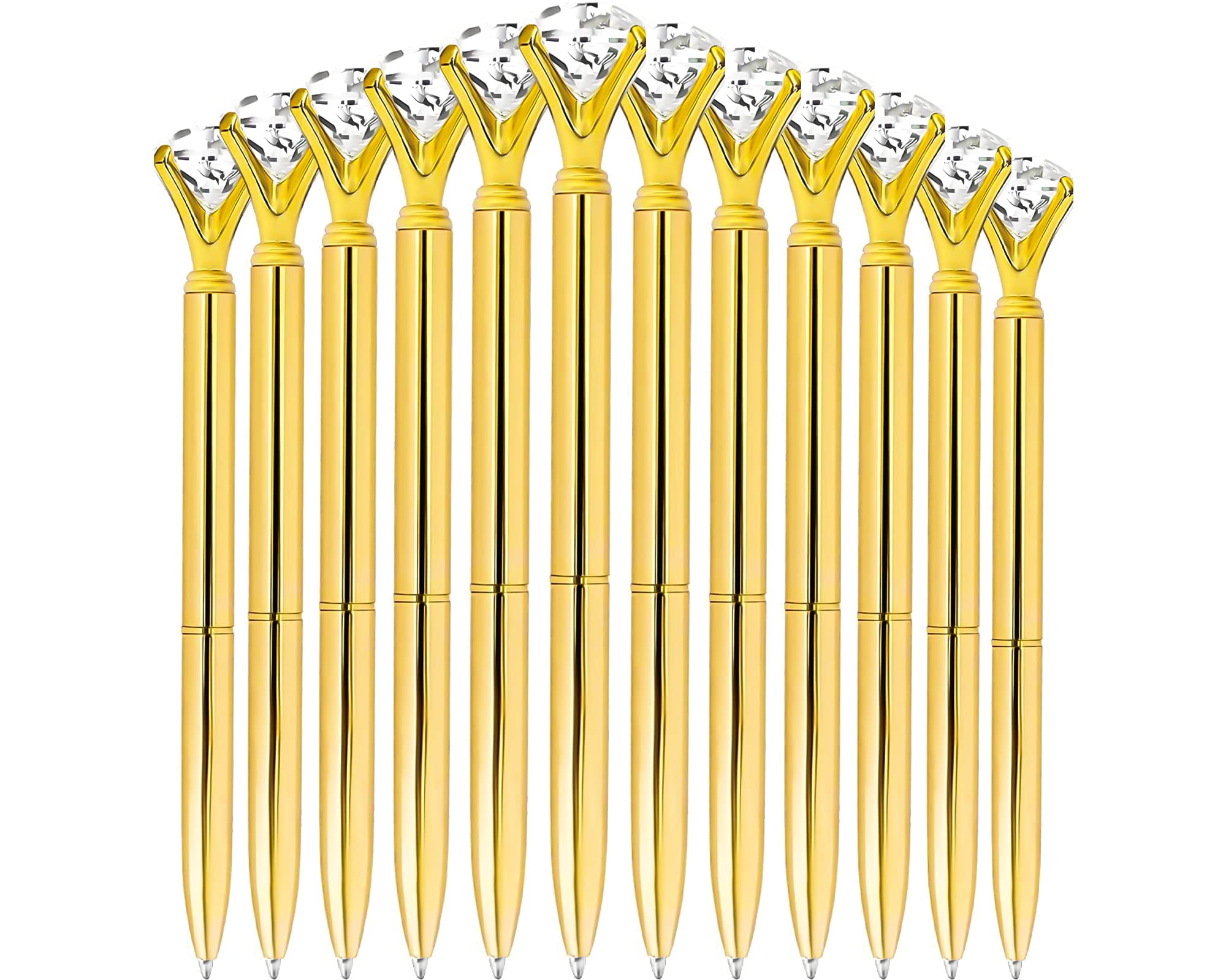 ETCBUYS Luxury Diamond Gold Ballpoint Pens - Elegant Bridesmaid Gifts, Premium Office Decor for Women, Crystal-Embellished Metal Pens with Black Ink (12-Pack) - Perfect for Weddings, Graduations & Executive Gifts