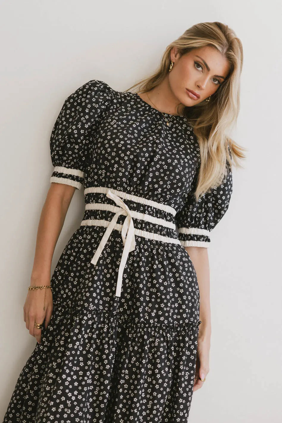 Kendra Ditsy Floral Midi Dress in Black - Women's Vintage Style Flowy Summer Dress for Casual Outings & Garden Parties | FINAL SALE