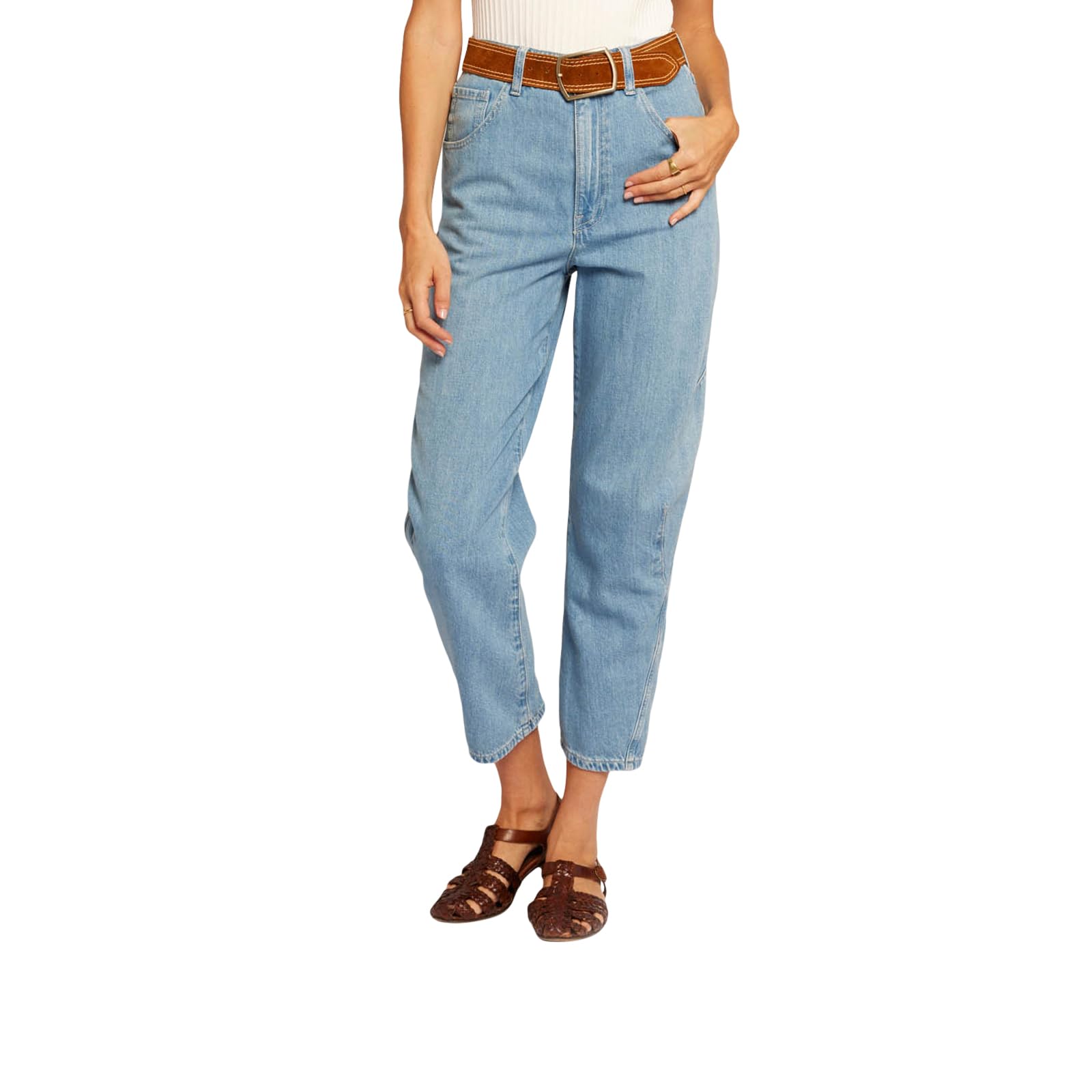 Current/Elliott Women's The Coppola Barrel Leg Jean - High Waist Distressed Denim Pants for Casual Wear & Street Style Outfits