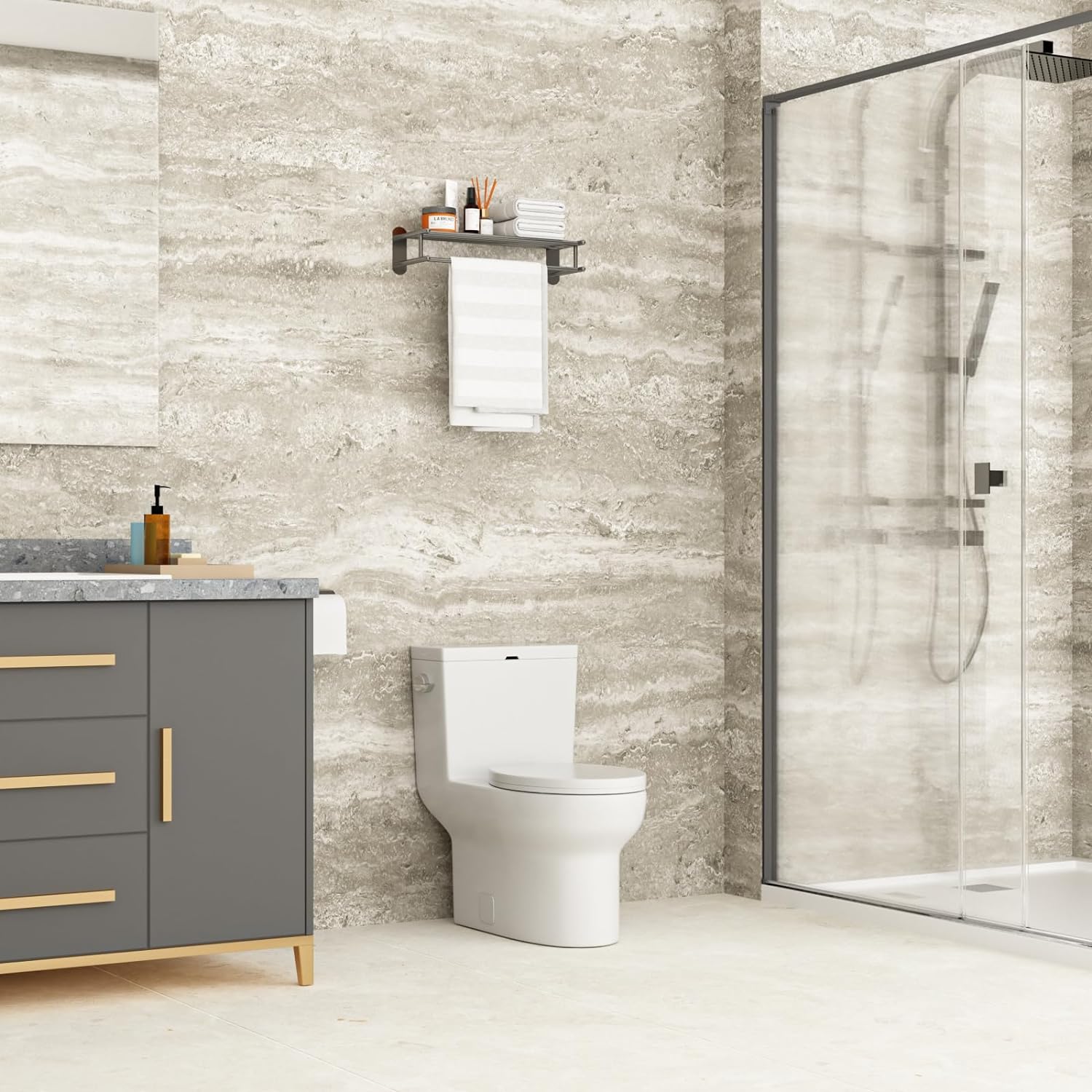 Lordear White Ceramic Floor Mounted One-Piece Elongated Bidet Toilet with Soft-Close Seat - Modern Bathroom Upgrade for Hygienic Comfort & Space Saving Design - Perfect for Small Bathrooms, Master Suites & Luxury Homes