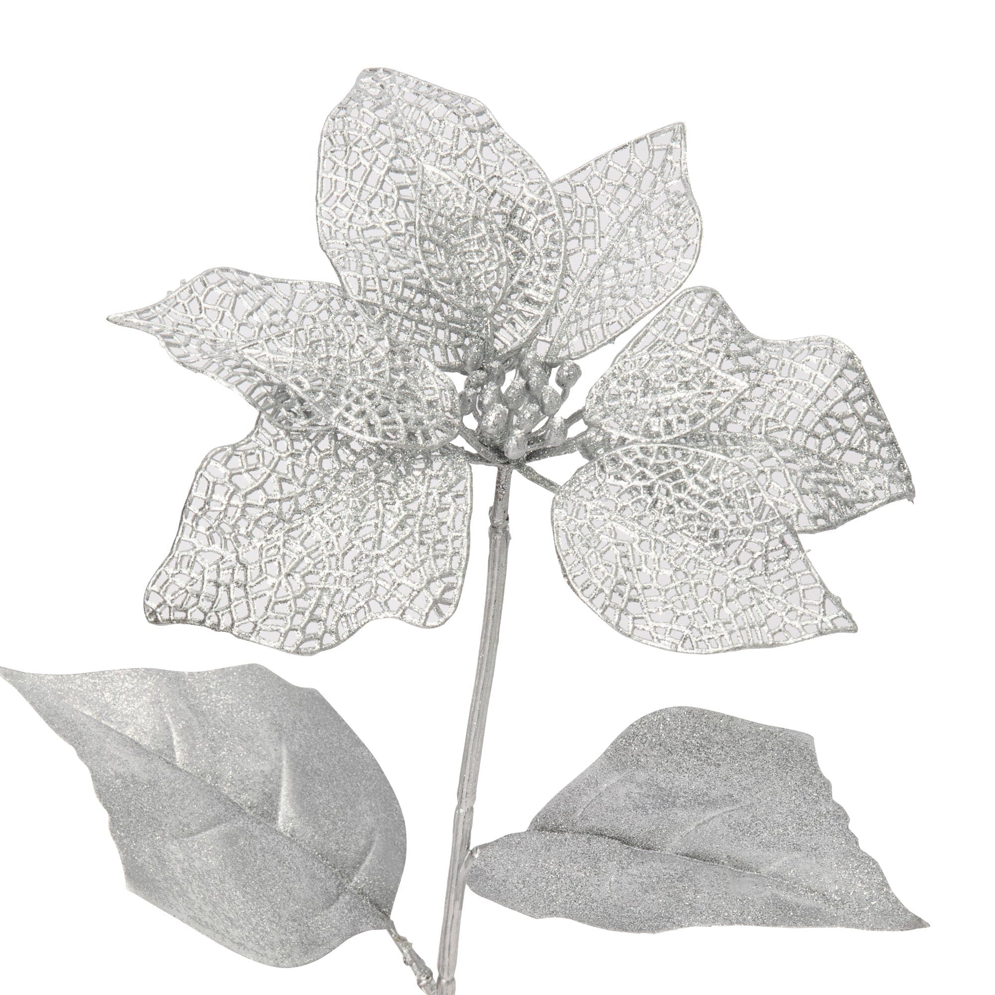 Artificial Poinsettia Plants Silver - Realistic Christmas Decor for Home, Office & Holiday Party Decoration