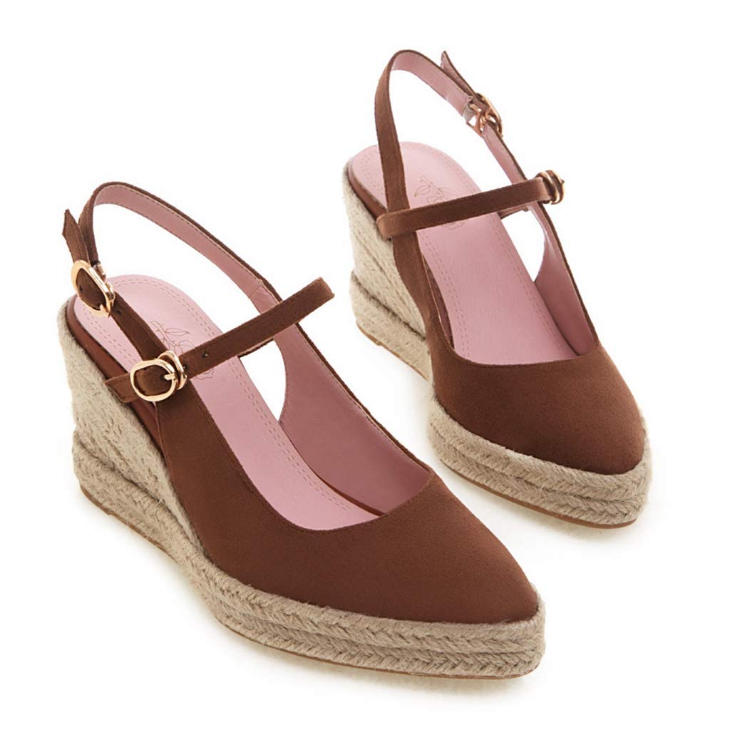 Mioke Women's Espadrille Wedge Sandals - Pointed Toe Slingback Strap Chunky Heel Dress Shoes for Summer Weddings, Beach Vacations & Date Nights