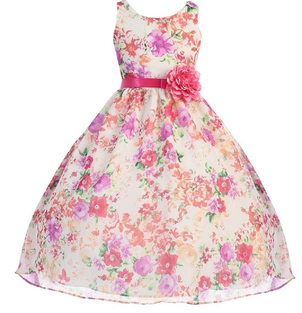 Tropical Flower Print Chiffon Dress for Little Girls - Flowy Summer Dress with Large Floral Design - Perfect for Beach Vacations, Birthday Parties & Outdoor Playdates