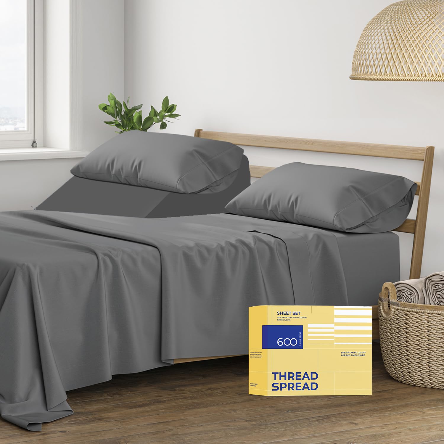 100% Pure Egyptian Cotton Split King Sheets Set - 600 Thread Count Cooling Bedding for Adjustable Beds (5-Piece, 16