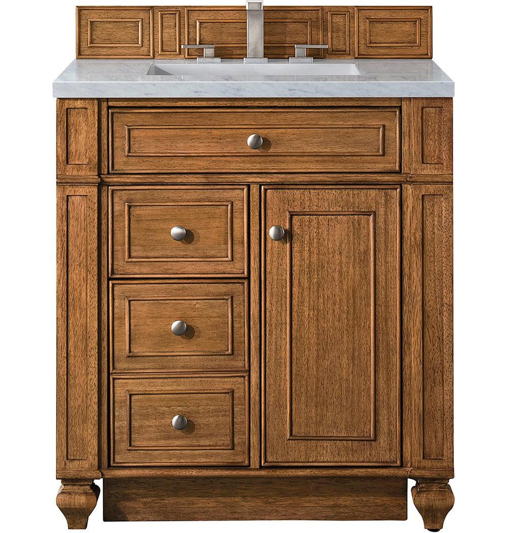 James Martin Vanities Bristol Collection 30-Inch Single Bathroom Vanity in Saddle Brown with Optional Countertops - Perfect for Modern Master Bathrooms and Guest Bathroom Renovations