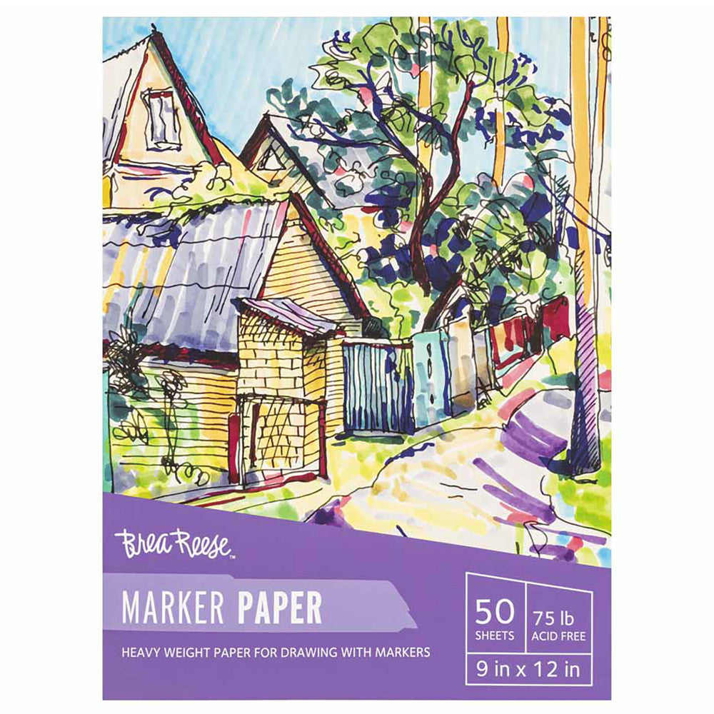 Brea Reese Marker Paper Pad - 50 Sheets, 9x12 Inches, 75lb Acid-Free Sketch Paper for Artists, Illustrators & Designers - Perfect for Markers, Ink, Pencils & Mixed Media Art Projects