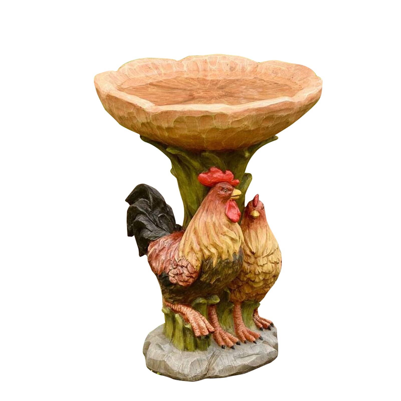 VALINK Resin Rooster and Chicken Birdbath - Durable Outdoor Garden Statue for Lawn, Yard, and Patio Decor - Perfect for Farmhouse, Cottage, and Countryside Themed Gardens