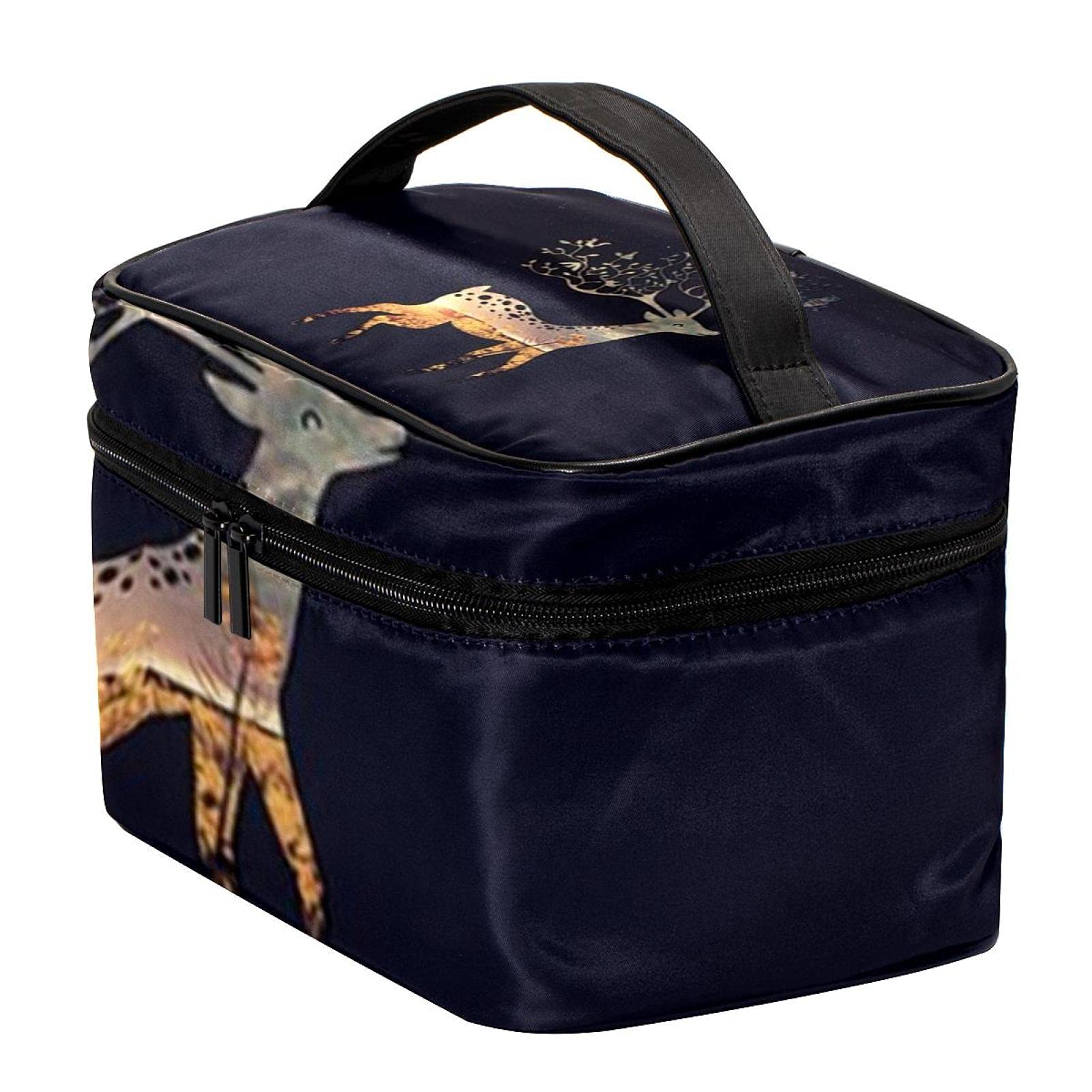 Stylish Large Sika Deer Print Travel Makeup Bag - Waterproof Cosmetic Organizer with Zipper for Women & Girls | Perfect for Vacation, Gym, Business Trips & Daily Essentials Storage