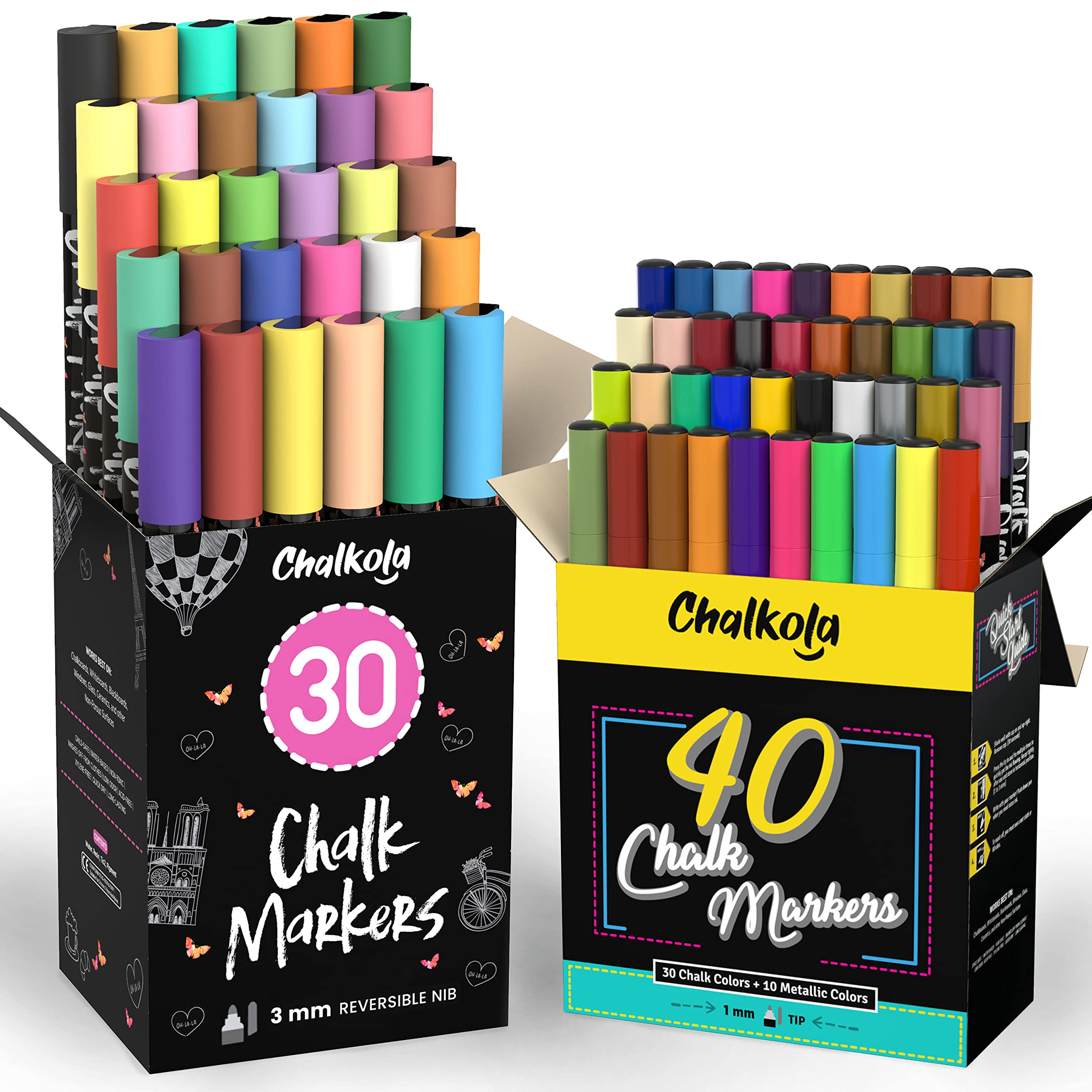 Chalk Artist Bundle - 70 Vibrant Chalk Markers Set (30 Neon & Pastel + 40 Neon, Classic & Metallic) for DIY Signs, Menu Boards, and Creative Art Projects