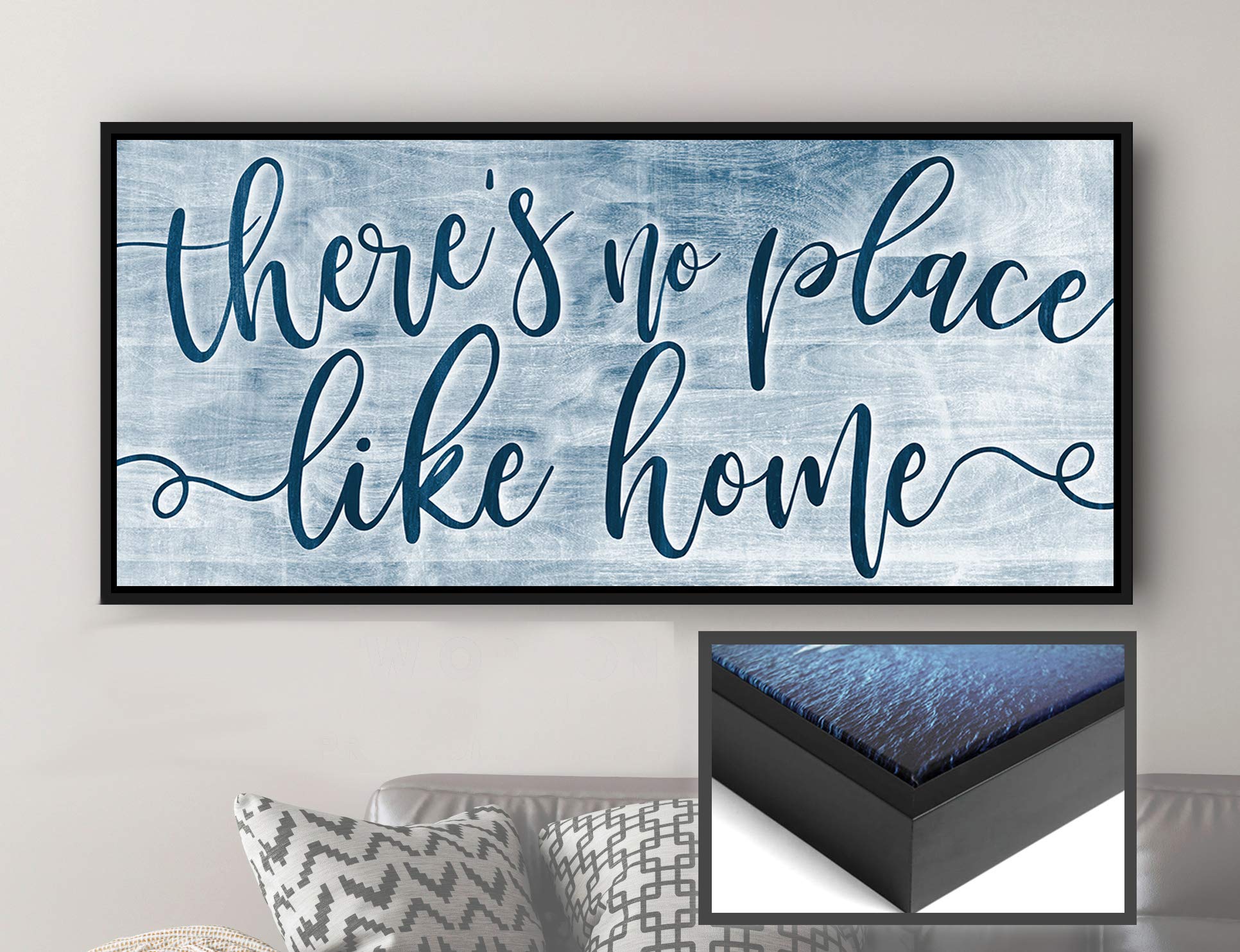 Artistic Home Wall Decor - 'There's No Place Like Home' V2 Rustic Framed Print (60x27 Inverted Blue/Black) - Perfect for Living Room, Housewarming Gifts & Farmhouse Style Interiors
