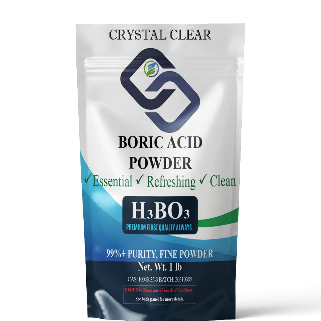 Pure Boric Acid Powder 1lb - 100% Natural & Crystal Clear | Perfect for Skin Care, DIY Cosmetics & Household Cleaning | Use for Ant Control, Laundry Booster & Eye Wash Solution
