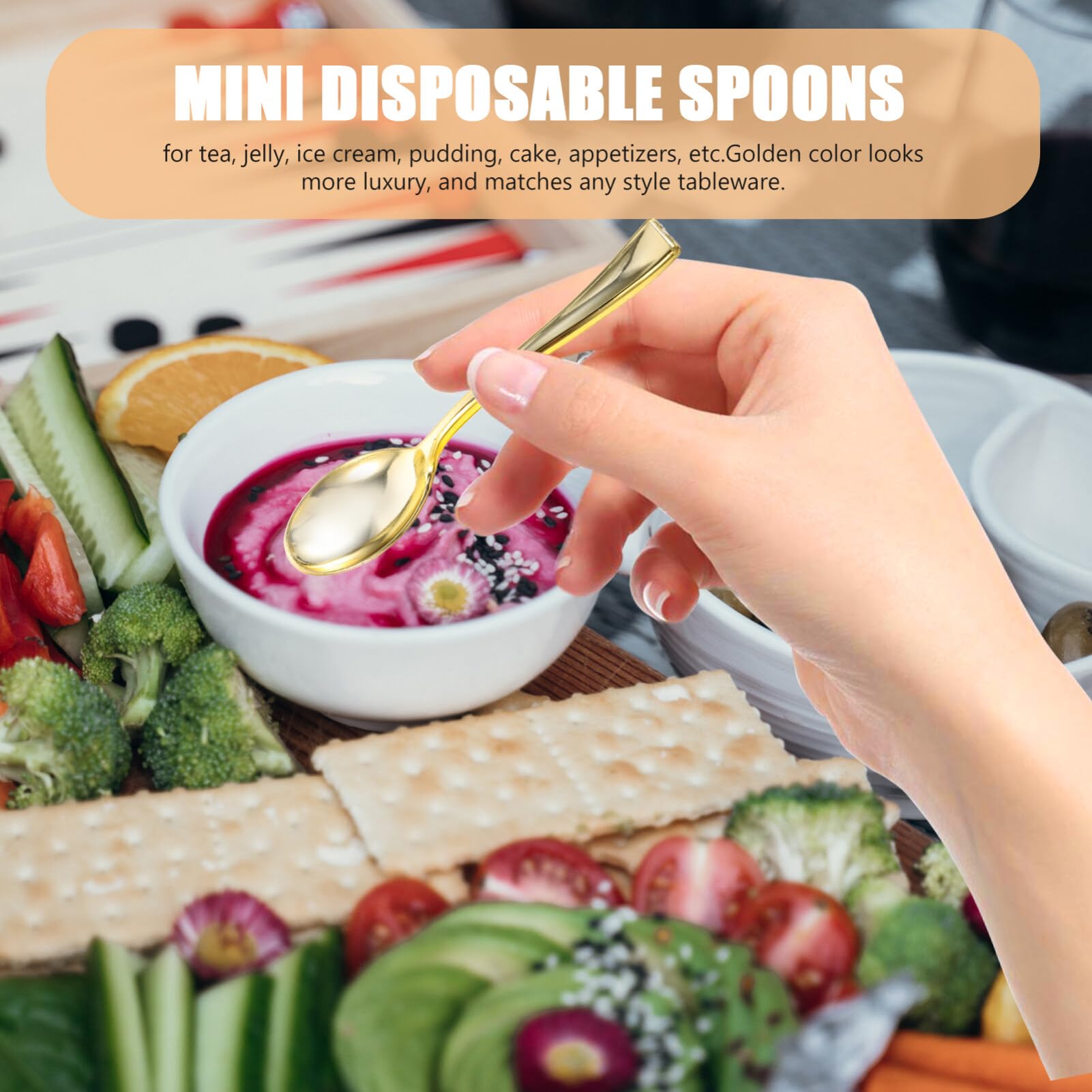 24Pcs Mini Gold Plastic Spoons - Elegant Dessert Tasting Spoons for Christmas Decor, Appetizers, Honey Sampling & Party Supplies - Perfect for Holiday Parties, Wedding Receptions & Catering Events