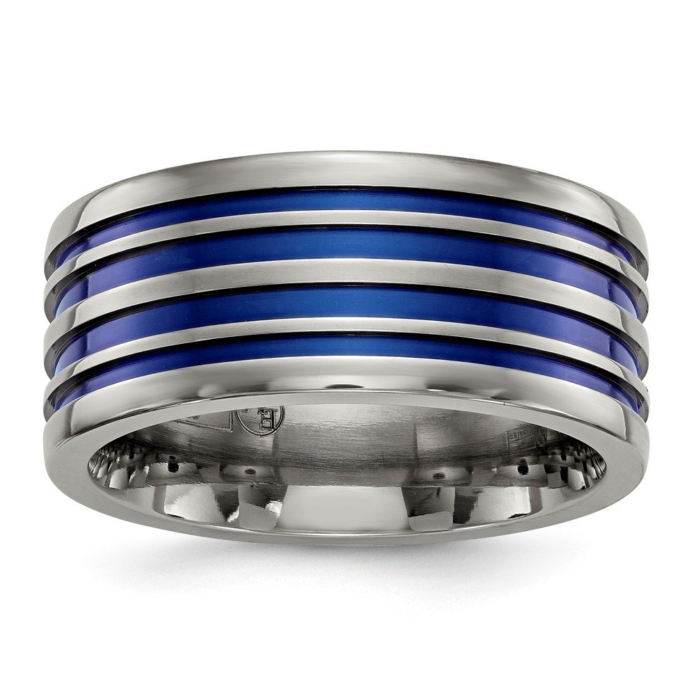 Premium Solid Titanium Men's Ring - 10mm Blue Anodized Wedding Band for Men, Durable & Hypoallergenic Jewelry Gift for Him - Perfect for Engagement, Anniversary & Everyday Wear