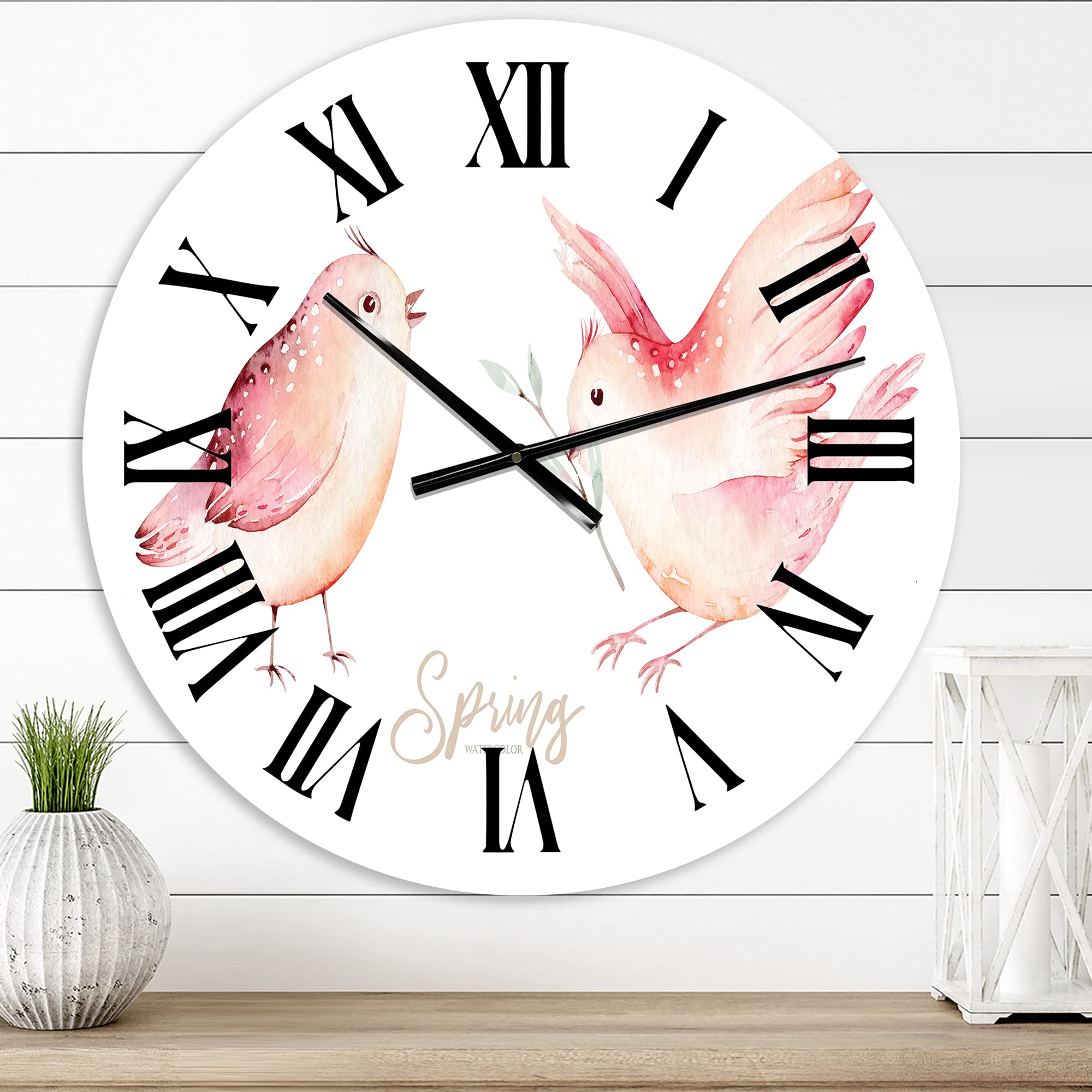 DesignQ Traditional Wall Clock - Spring Bird on Blooming Branch with Green Leaves - Large Decorative Clock for Living Room, Bedroom & Office - Perfect Home Decor & Gift Idea