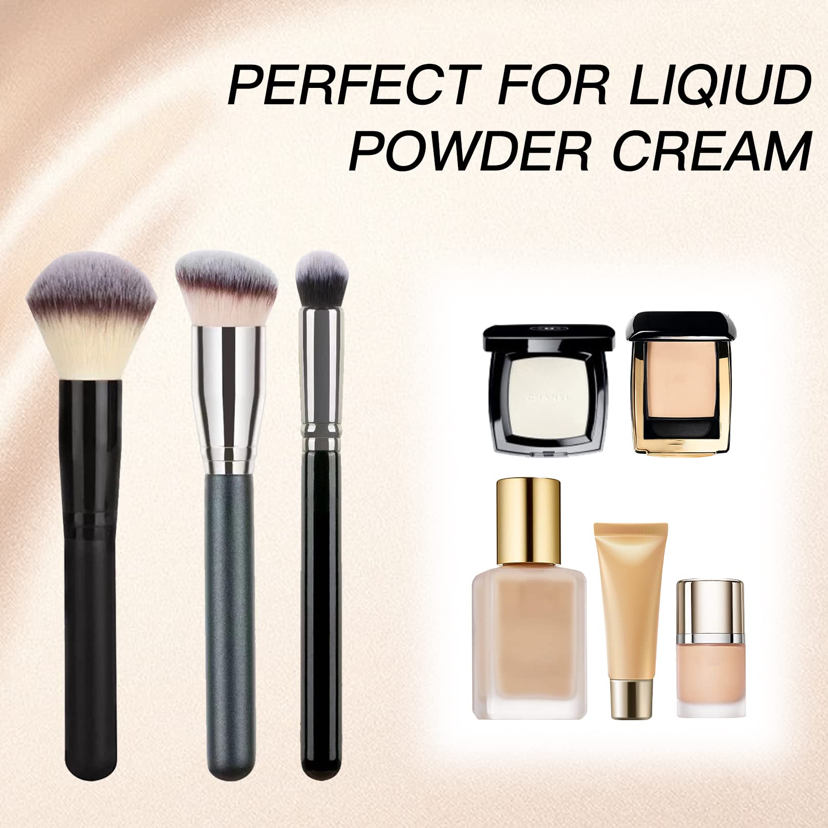3 Pcs Makeup Brush Set - Foundation Brush, Concealer Brush & Blush Brush for Flawless Liquid, Cream & Powder Application | Perfect for Blending, Buffing & Sculpting | Ideal for Daily Makeup, Professional Use & Travel