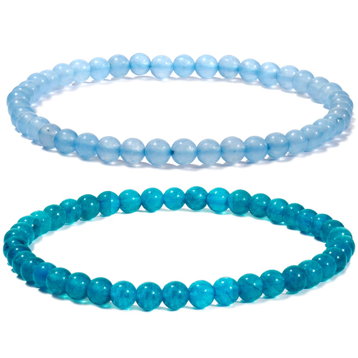 Jewboo 2Pcs Genuine Semi-Precious Stone Friendship Beaded Bracelets for Women - 4mm Crystal & Gemstone Stretch Healing Bracelets - Perfect for Yoga, Meditation & Gift Giving