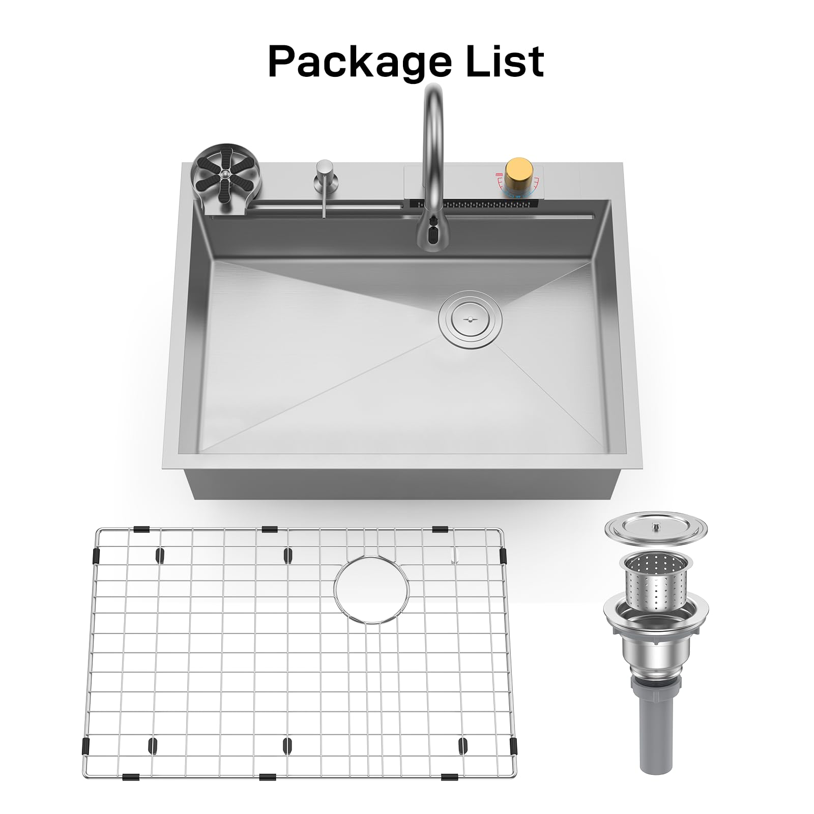 GARVEE 30 Inch Brushed Nickel Waterfall Kitchen Sink Set - 304 Stainless Steel Single Bowl Sink with Ultra Large Capacity | Heavy Duty & Multifunctional for Family & Bar Use | Perfect for Modern Kitchens & Commercial Spaces