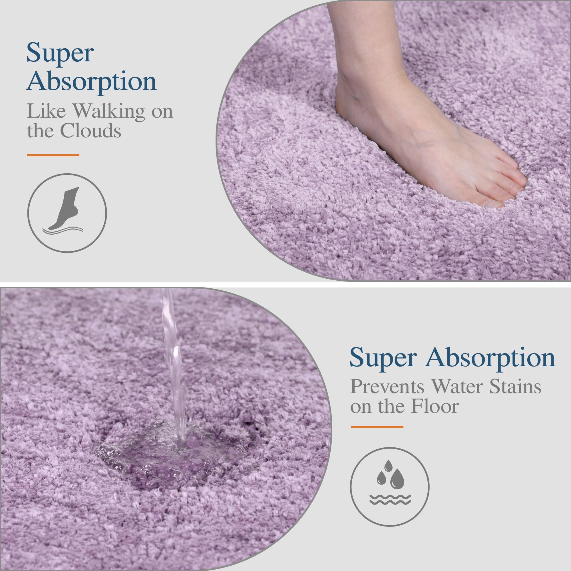 Non-Slip Lavender Bath Mat - 16x24 Inch Soft Microfiber Shaggy Bathroom Rug | Water Absorbent, Machine Washable Plush Shower Mat for Bathroom Safety & Comfort | Perfect for Bath, Shower & Vanity Areas
