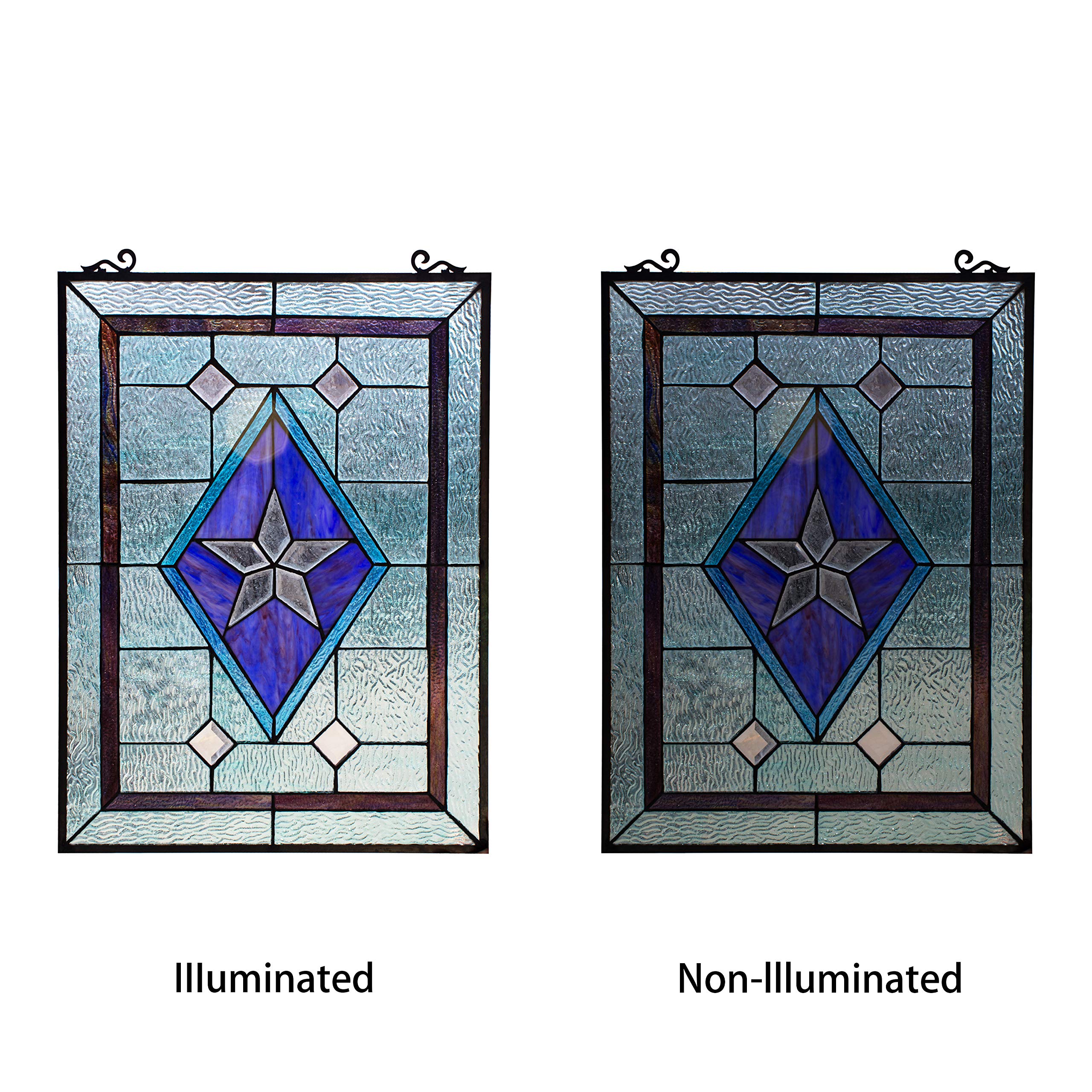 Tiffany-Style Rectangular Stained Glass Window Panel - 24 Inch Height - Perfect for Home Decor, Church Windows & Interior Design Projects