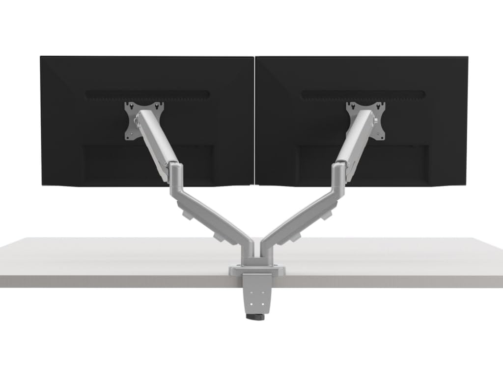 EPPA Silver Ergonomic Monitor Stand - Dual Monitor Support & Dynamic Height Adjustment for Office & Home Workspaces | ESI Ergo EPPA2-SLV