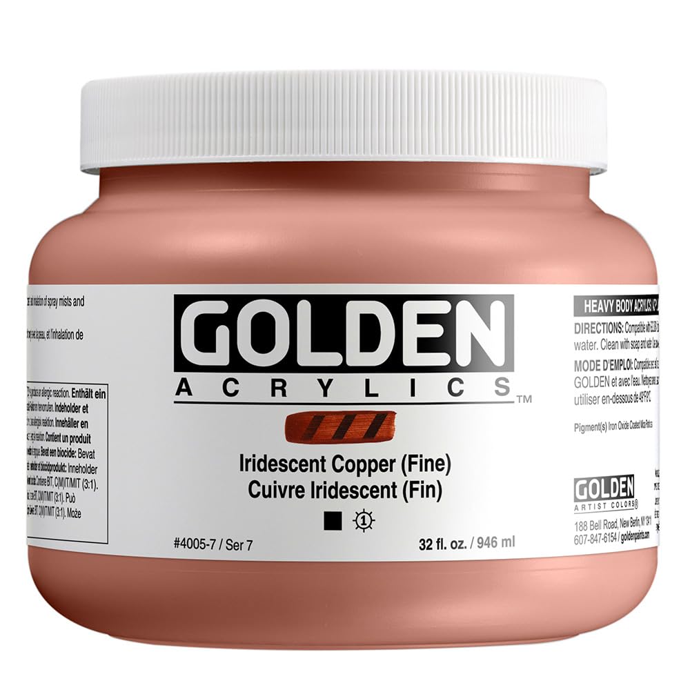 GOLDEN Heavy Body Acrylic Paint - Iridescent Copper (Fine) 32 fl. oz. Jar - Professional Grade Opaque Acrylics for Artists - Perfect for Canvas Painting, Murals & Mixed Media Art