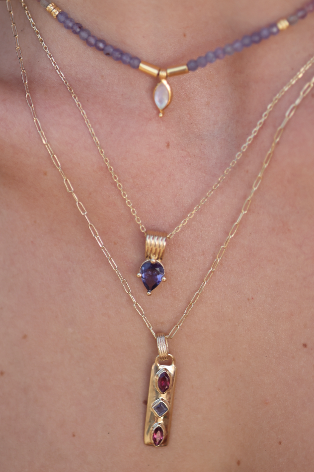 Elegant Coronet Iolite & Rhodolite Gold Necklace for Women | Perfect for Weddings, Parties & Special Occasions
