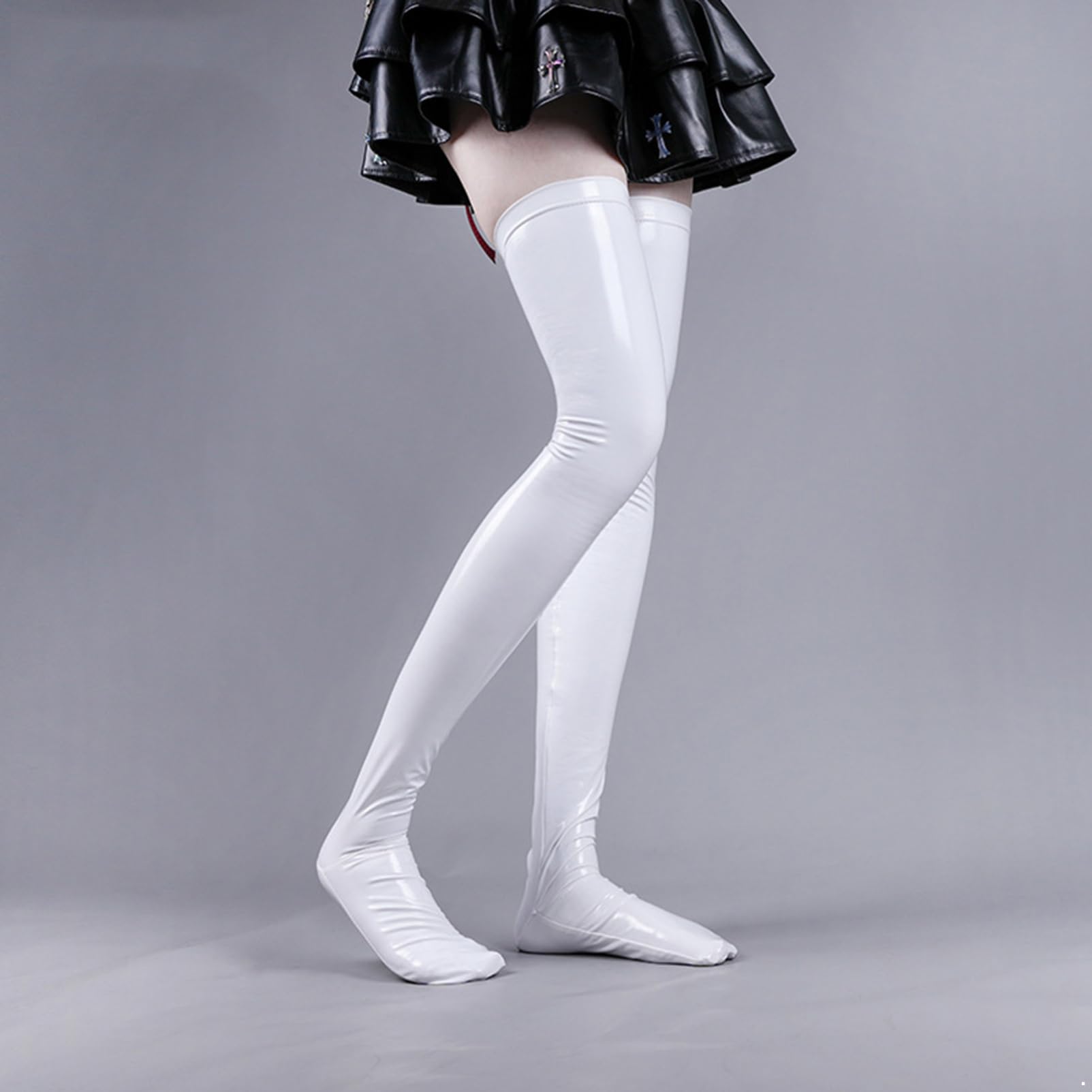 CHICTRY Women's Wetlook Patent Leather Thigh High Stockings - Anti-Slip Stay Up Socks for Party, Cosplay & Night Out