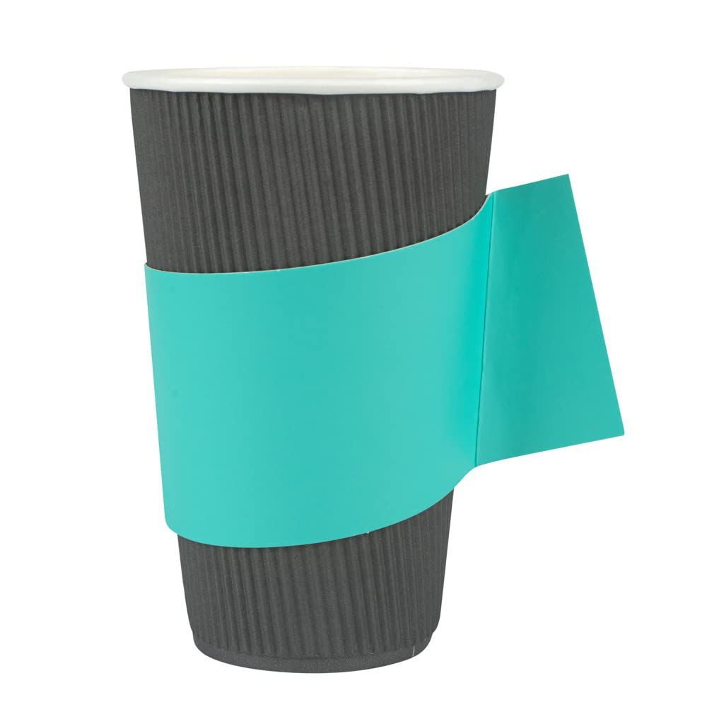 Restpresso Hot Coffee Sleeves with Handle - 1000 Disposable Cup Sleeves for 12oz, 16oz & 20oz Cups | Turquoise Paper Cup Jackets | Restaurantware (Cups Sold Separately) - Perfect for Coffee Shops, Cafes & Takeout Businesses