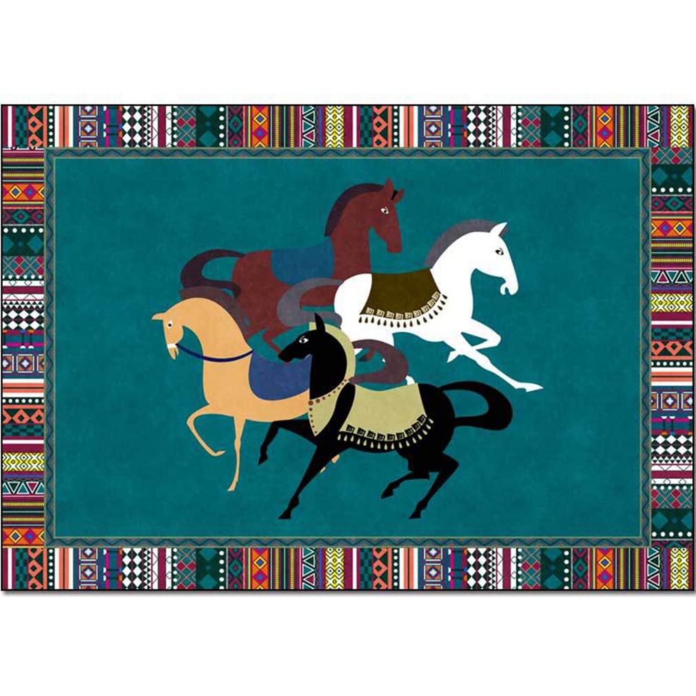 Vintage Abstract Art Area Rug - Soft Non-Slip Indoor/Outdoor Reptile Pattern Carpet 4'x8' Green - Perfect for Farmhouse Bedroom, Living Room, Courtyard & Kitchen Runner Mat - Adds Bohemian Style to Home Decor