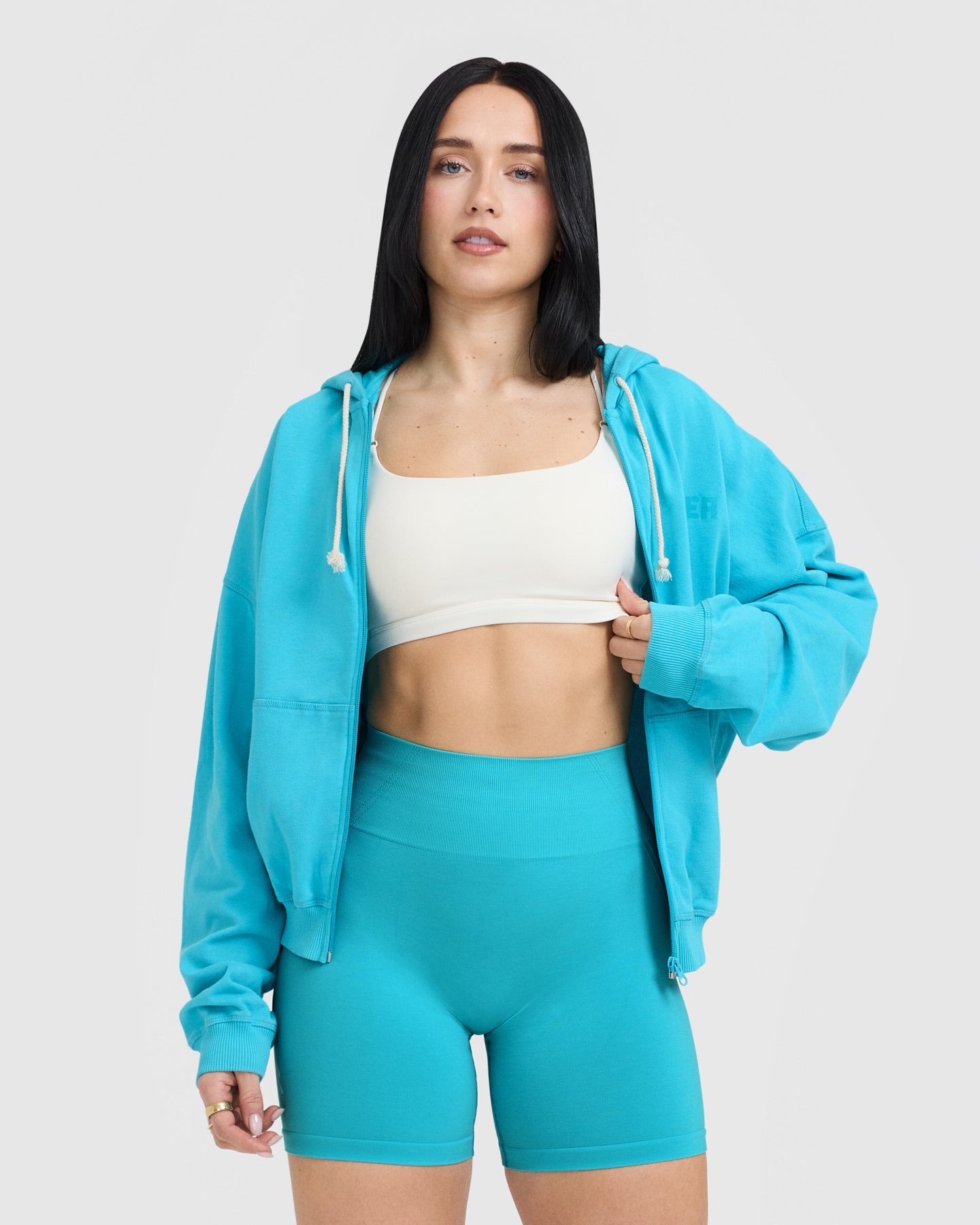 Raw Lounge Oversized Zip Hoodie for Women & Men - Soft Fleece Pullover with Front Pockets, Aqua Blue | Cozy Casual Wear for Home, Gym & Outdoor Activities