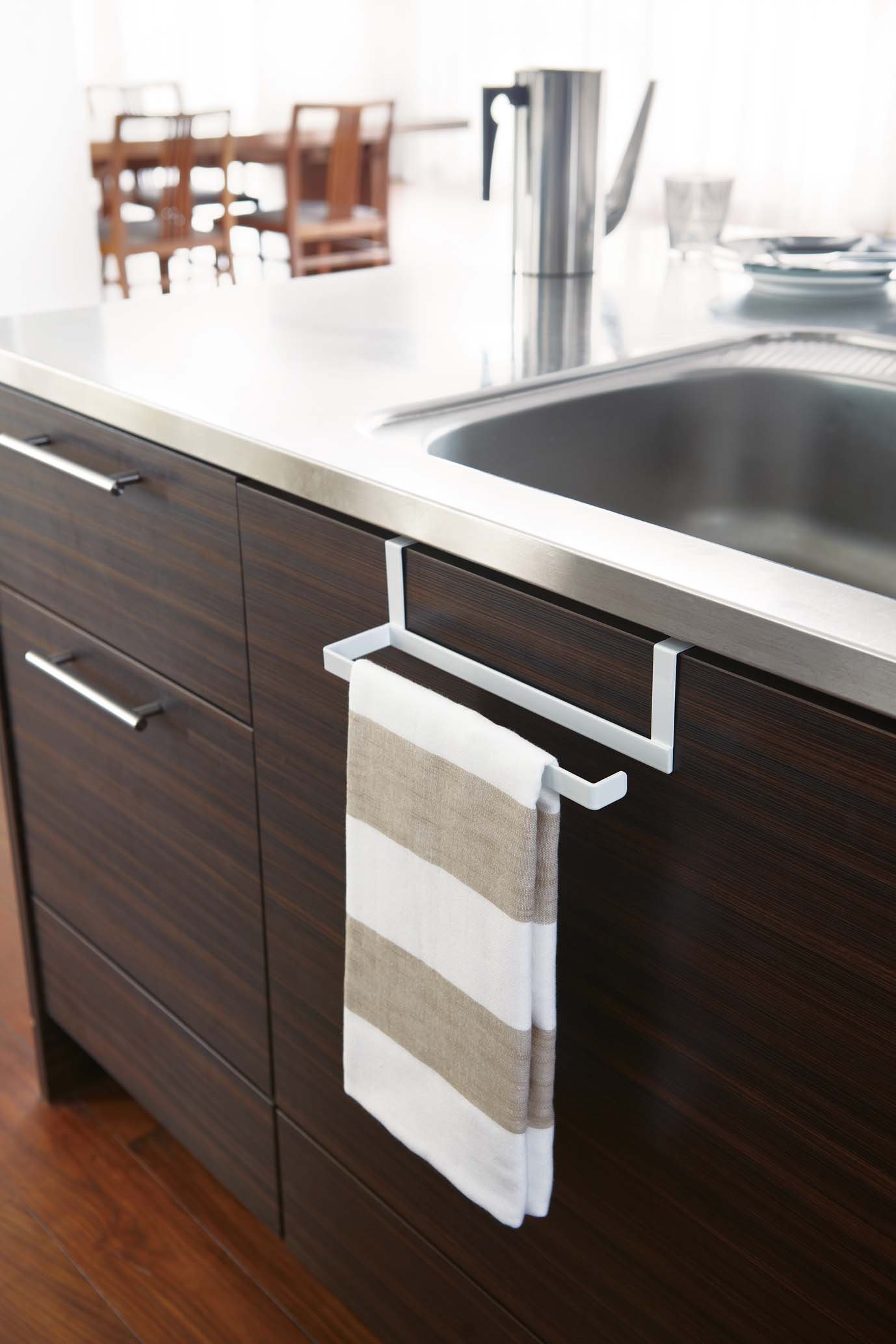 Yamazaki 7513 White Kitchen Paper Towel Holder & Hanger Tower - Space Saving Organizer for Countertop, Pantry or Small Kitchen