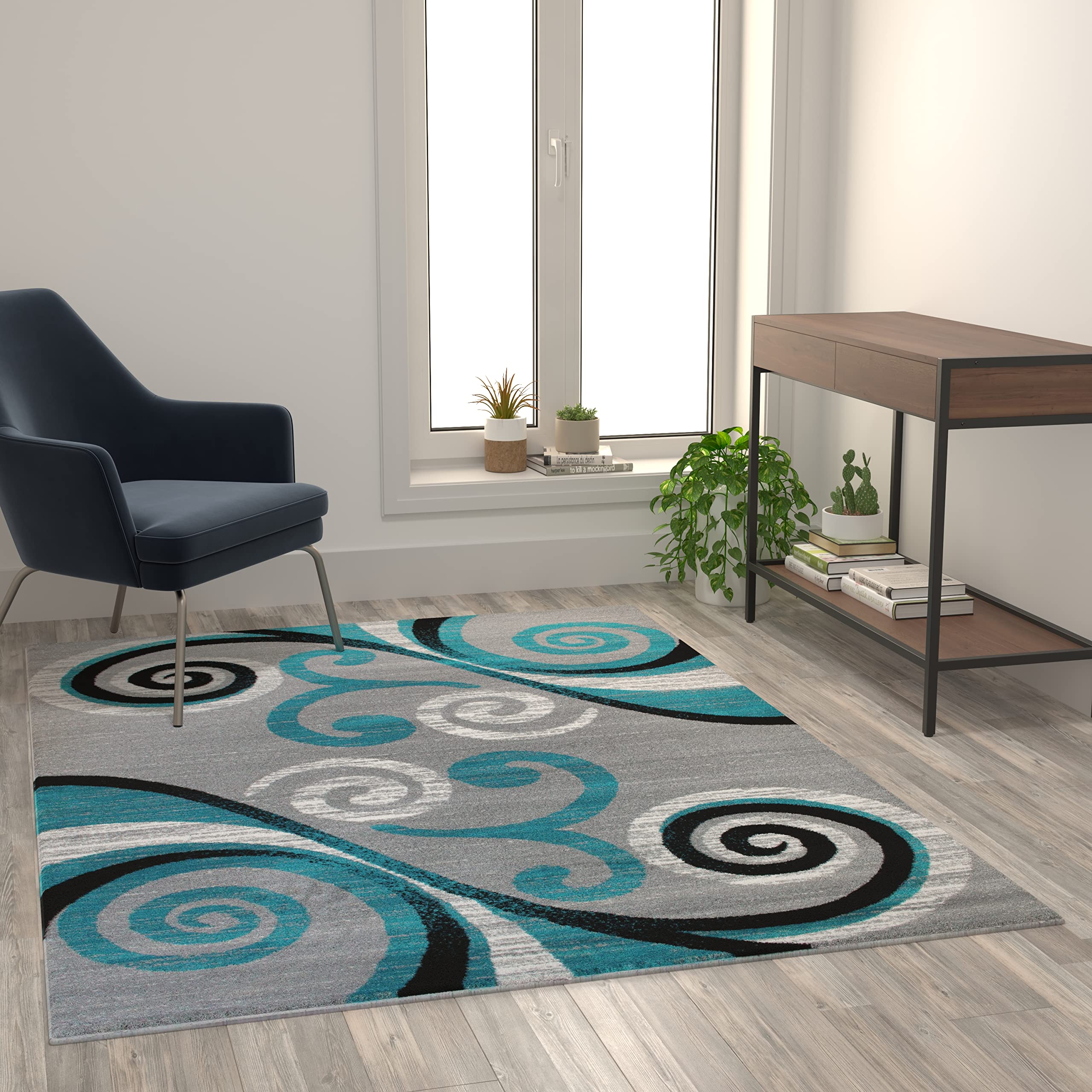 Flash Furniture Valli Collection 5' x 7' High Pile Turquoise Olefin Area Rug with Jute Backing - Soft Plush Living Room Carpet for Bedroom, Hallway & Entryway - Home Decor & Cozy Floor Covering