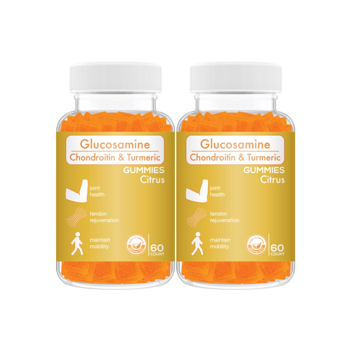 Safer Products Glucosamine Chondroitin Turmeric Gummies - 120 Count Vegan Non-GMO Joint Support Supplement for Mobility & Inflammation Relief | Orange Flavor | Supports Tendon Health & Gelatin-Free Formula | Ideal for Active Adults & Seniors