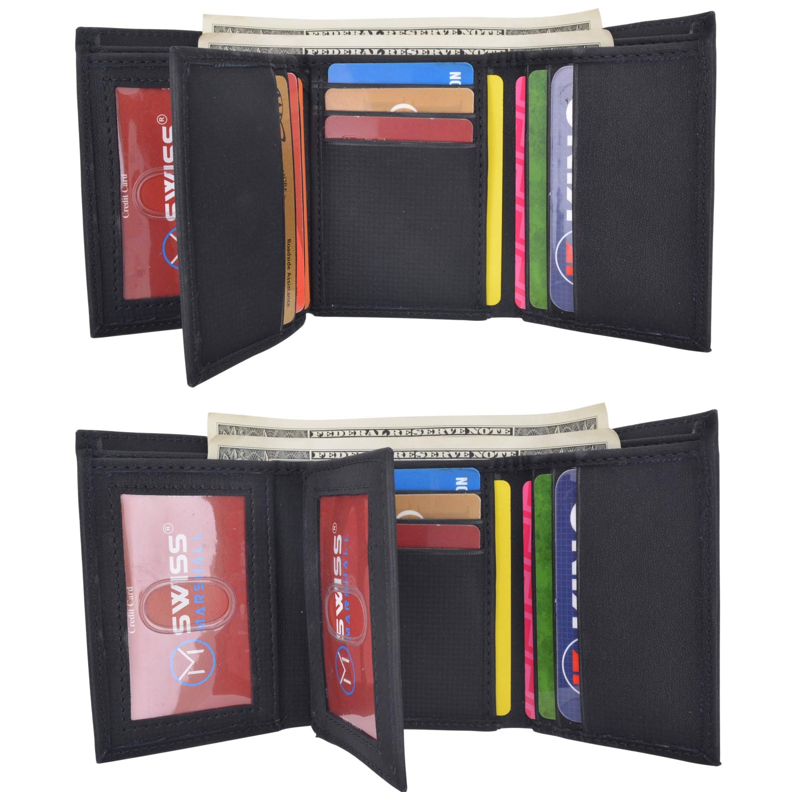 Vegan Leather RFID Blocking Trifold Wallet for Men with 2 ID Windows & Extra Card Slots - Slim Minimalist Design for Everyday Carry, Travel & Business Use