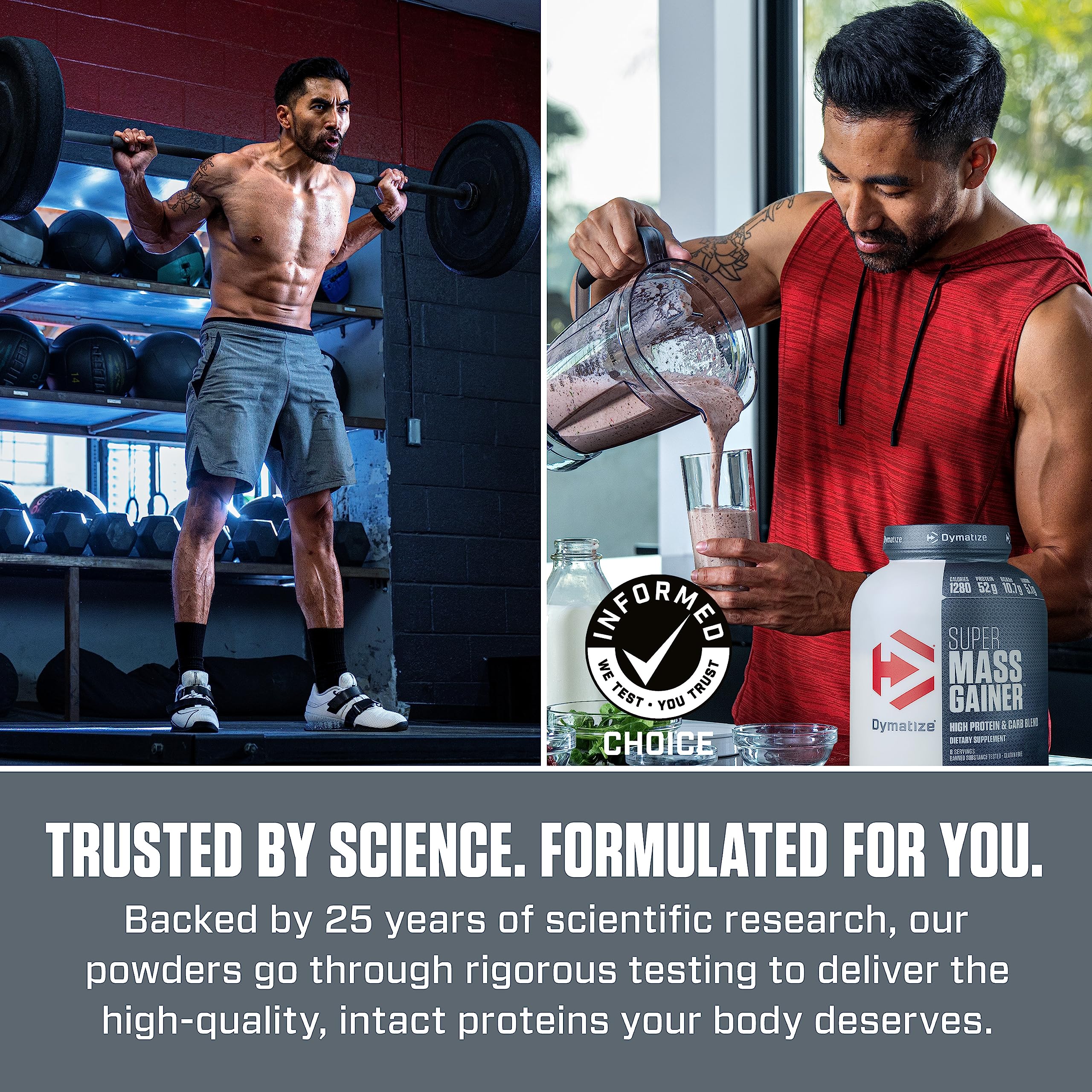 Dymatize Super Mass Gainer Protein Powder - Rich Chocolate Flavor | 52g Protein, 1g Creatine, 1280 Calories | Whey Protein, Isolate & Casein Blend | 10.7g BCAAs, 245g Carbs | 16 Servings | Ideal for Muscle Building, Weight Gain & Post-Workout Recovery