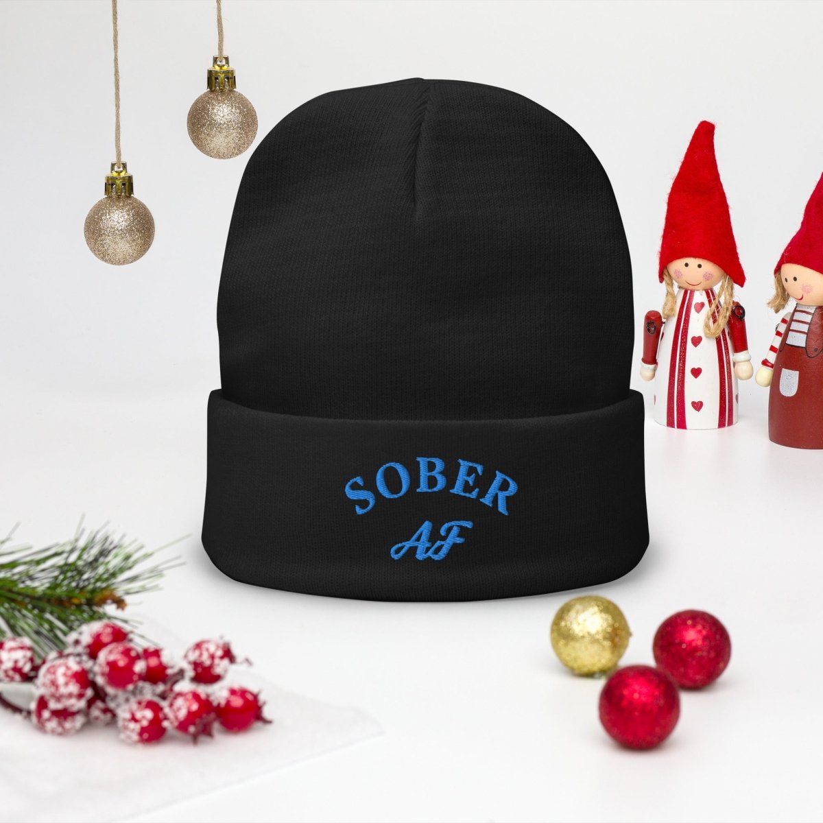 Sober AF Embroidered Beanie - Blue Thread & Multiple Colors - Winter Hat for Men & Women - Perfect for Cold Weather, Outdoor Activities & Streetwear Fashion