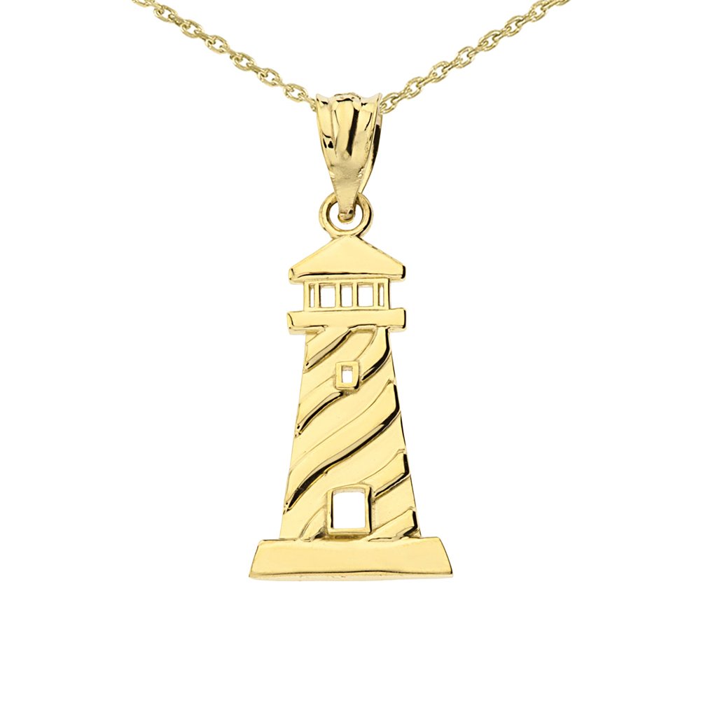 10k Yellow Gold Lighthouse Charm Necklace - Perfect for Beach Lovers