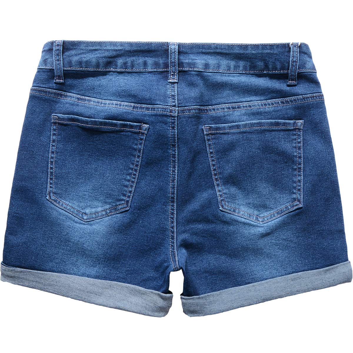 Vanberfia Women's Stretchy Denim Mid Rise Jean Shorts with Pockets - Comfortable High Waisted Denim Shorts for Women - Perfect for Summer, Beach, Casual Outings and Vacation Wear