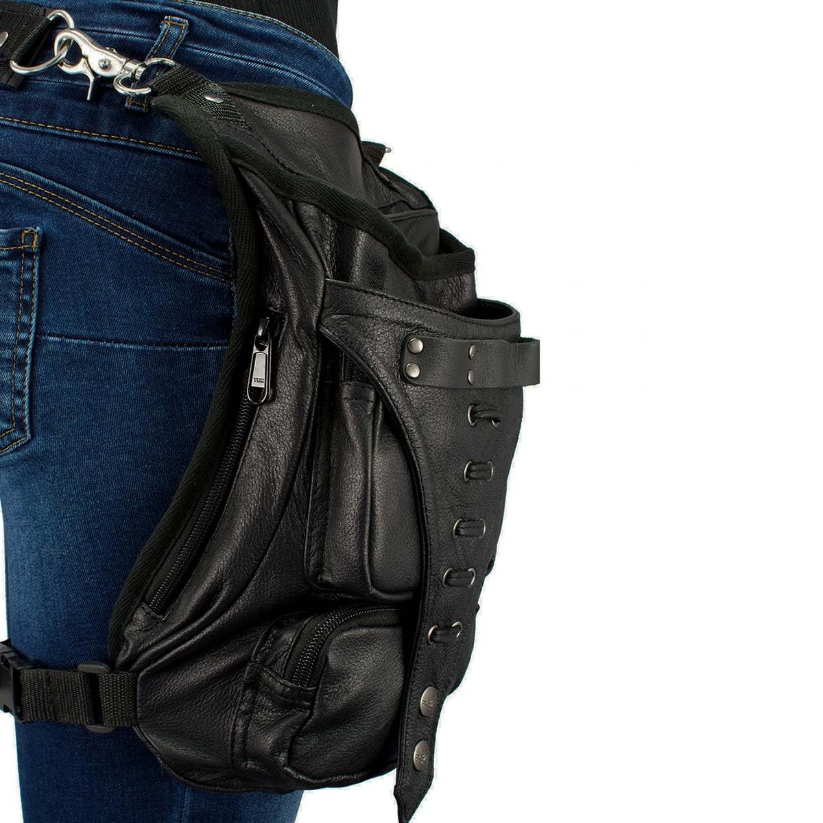 Milwaukee Leather MP8898 Black Leather Conceal Carry Thigh Holster Bag with Adjustable Waist Belt - Perfect for Outdoor Activities, Hiking, and Tactical Use