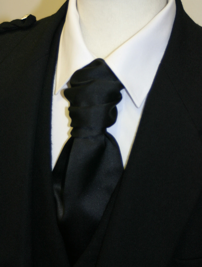 Elegant Black Ruche Cravat Necktie for Men - Perfect for Weddings, Formal Events & Vintage Style Outfits